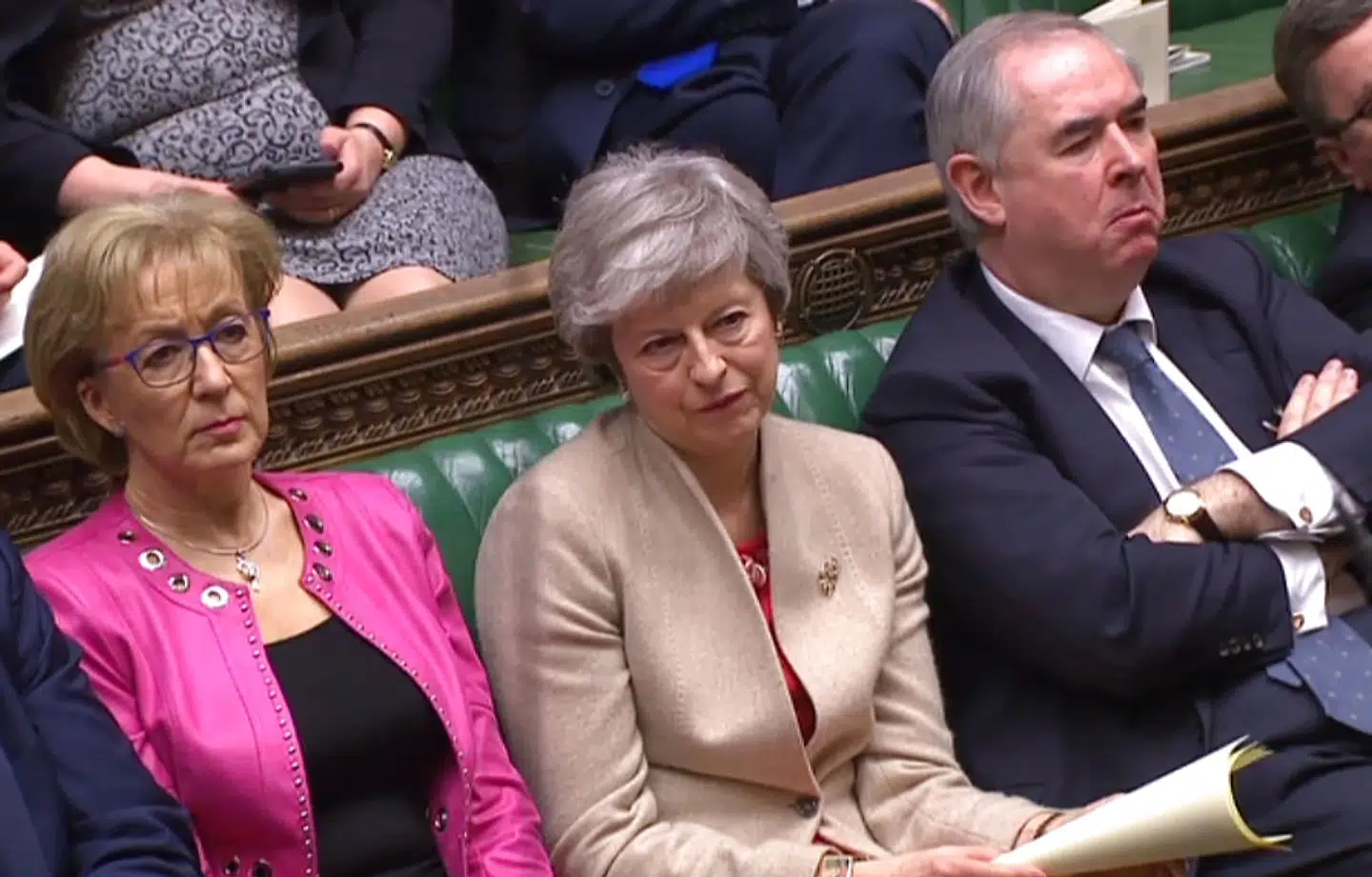 Theresa May i parlamentet fredag, hvor hun løb ind i endnu et nederlag.