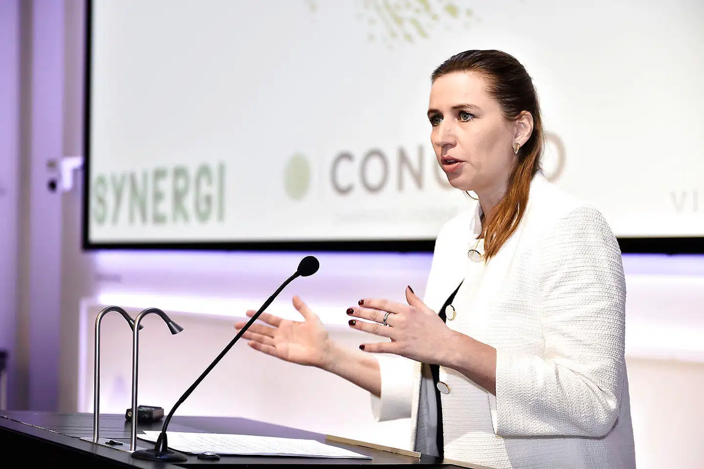 Mette Frederiksen taler på Konference om Danmark som grøn vindernation arrangeret af Concito i samarbejde med Synergi, Vindmølleindustrien og Ingeniørforeningen, i København onsdag den 13. marts 2019. (Foto: Mads Claus Rasmussen/Scanpix 2019)