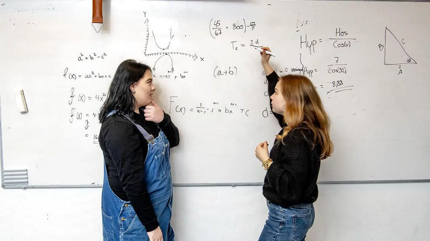 Natalie Munch Kjær og Kira Grethe Bredtved (til venstre) går på Københavns Åbne Gymnasium. De går begge i 3.g og afsluttede matematik på B-niveau sidste år. Et fag, de begge var glade for.