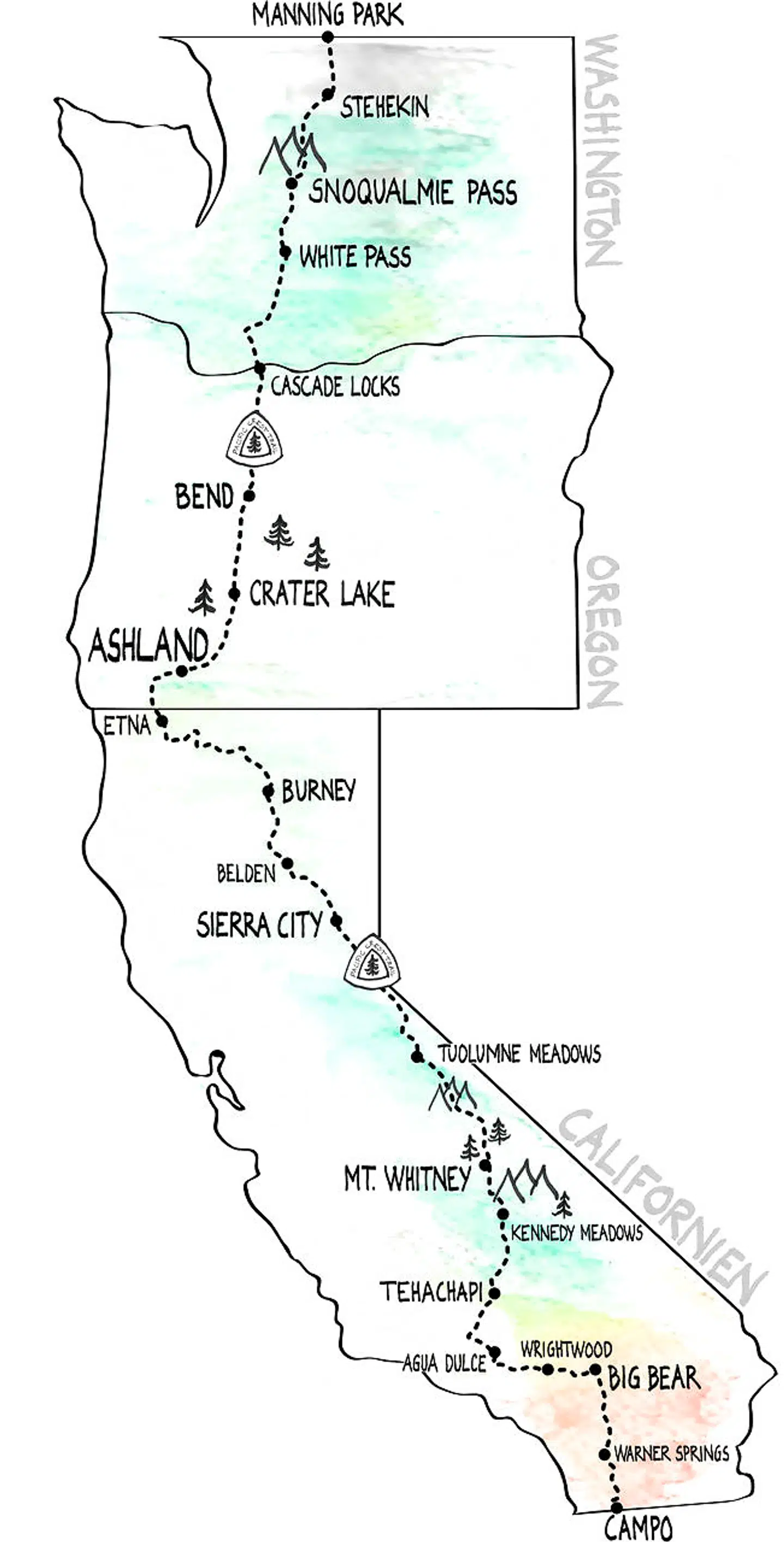 Ruten.4.265 kilometer fra Mexico til Canada.