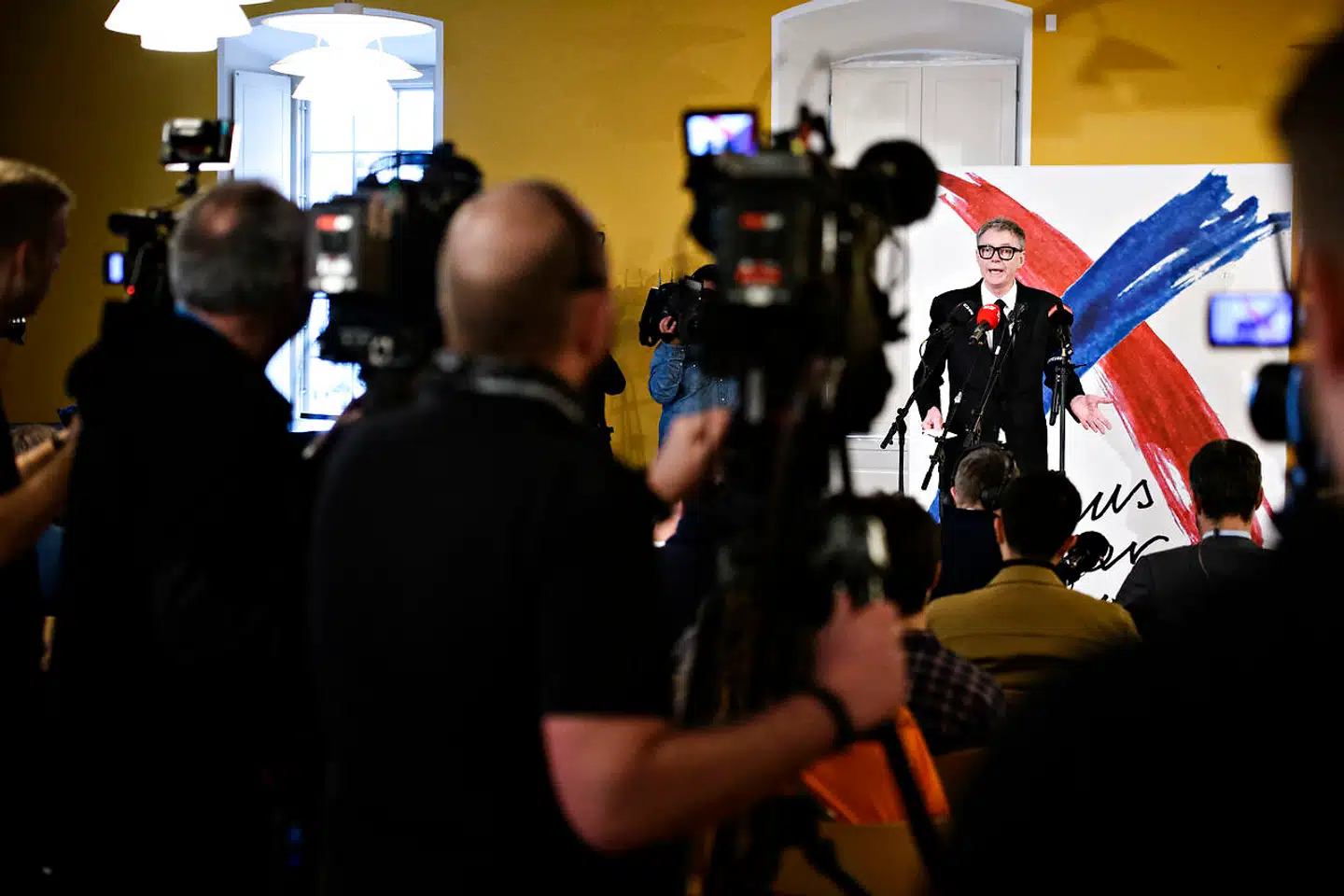Klaus Riskær Pedersen holder pressemøde i Vartov i København, tirsdag 19. februar 2019. Hans parti, Partiet Klaus Riskær Pedersen, har opnået det krævede antal stillere og er nu officielt godkendt til at stille op til folketingsvalg.