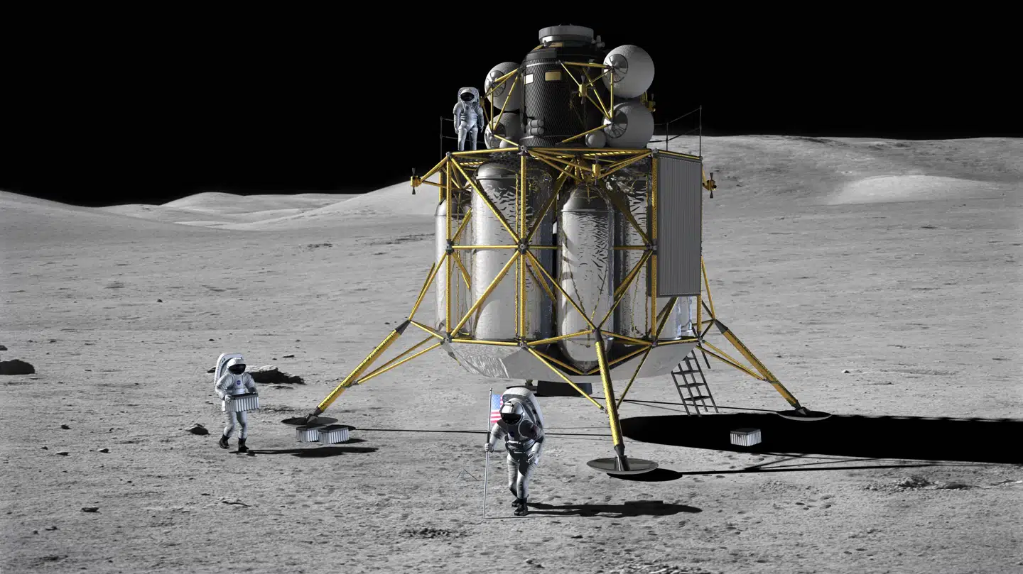 Senest i 2024 skal der være udviklet et nyt månelandingsfartøj, der kan komme til at se sådan ud. Ifølge NASAs planer skal der atter landsættes astronauter på Månen i 2028.
