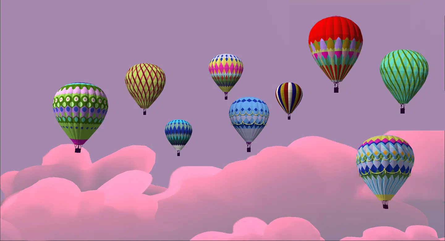 Du bevæger dig igennem fire forskellige verdener i løbet af forlystelsen. I en af verdenerne, svæver du i en luftballon.