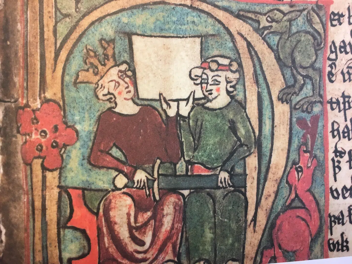 Færingesagaen er skrevet på Island og historierne findes i det islandske håndskrift Flatøbogen. På billedet fra Flatøbogen ses Håkon Håkonson og til højre Skule Bårdson. De ønskede begge at blive konger, men det lykkedes kun for Håkon Håkonson.Illustration fra bogen.