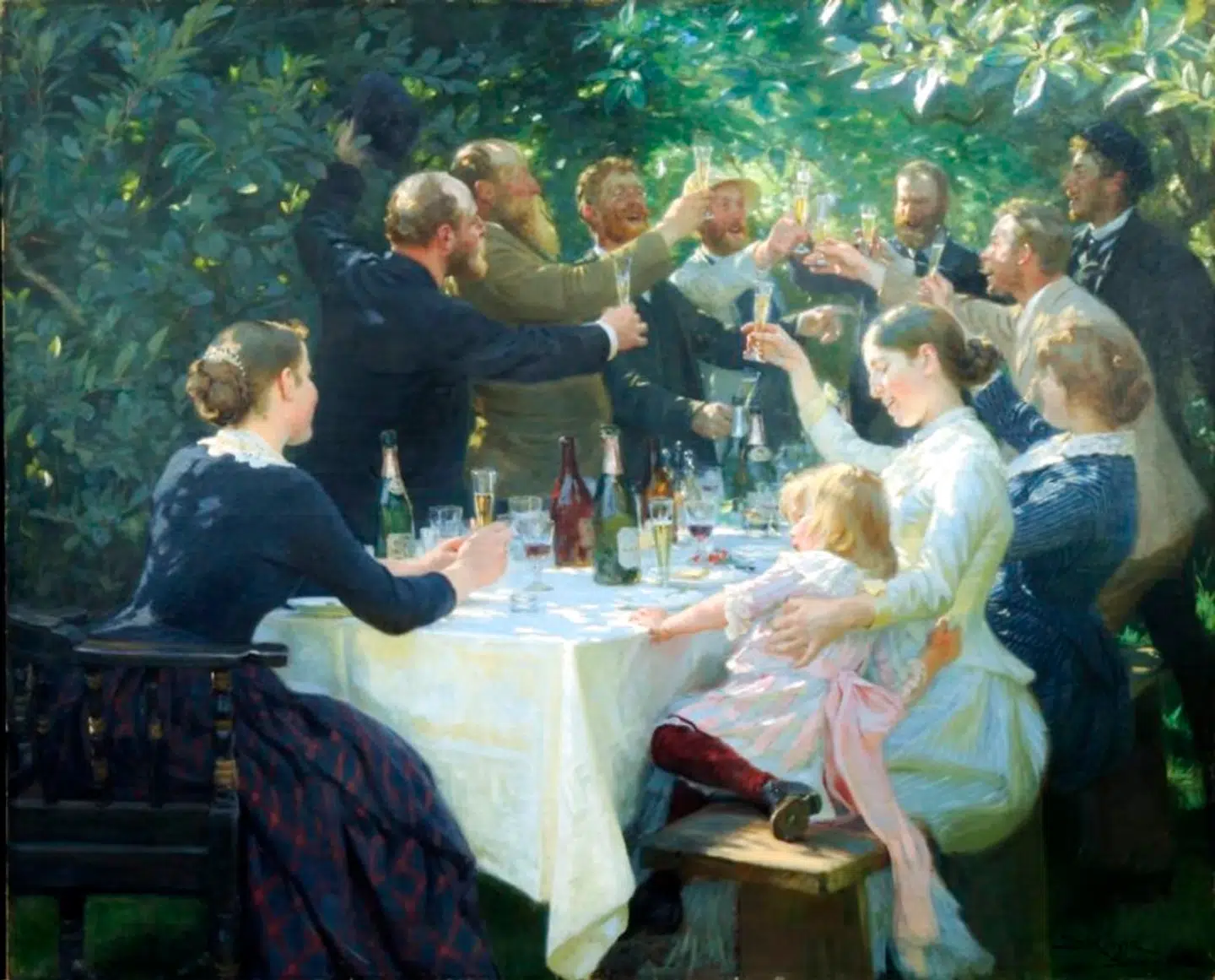 »Hip, Hip, Hurra!« af P.S. Krøyer blev færdigmalet i 1888 og hænger nu på Göteborgs kunstmuseum. Svenskerne er meget optagede af det mærkelige spøgelse i krattet lige bag herren med den hvide hat – tilsyneladende en skikkelse i hvidligt jakkesæt med knapper. Hvem er det?
