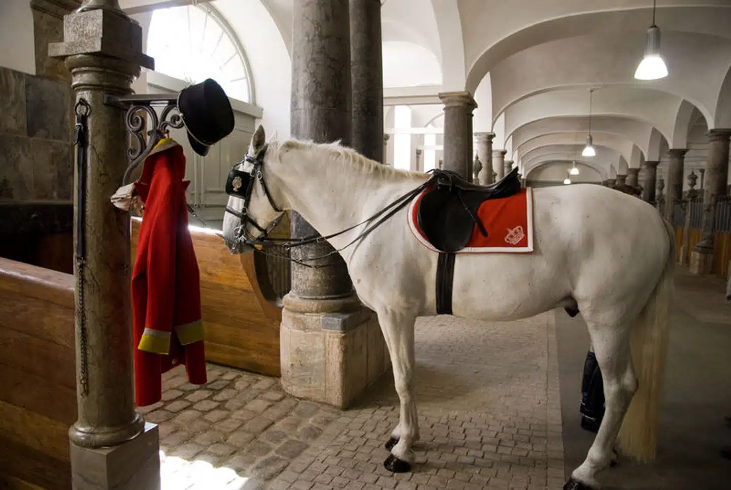 Indenfor i staldene bor hestene under statelige forhold. Staldbygningerne er næsten 280 år gamle men er blevet restaureret for nogle få år siden.