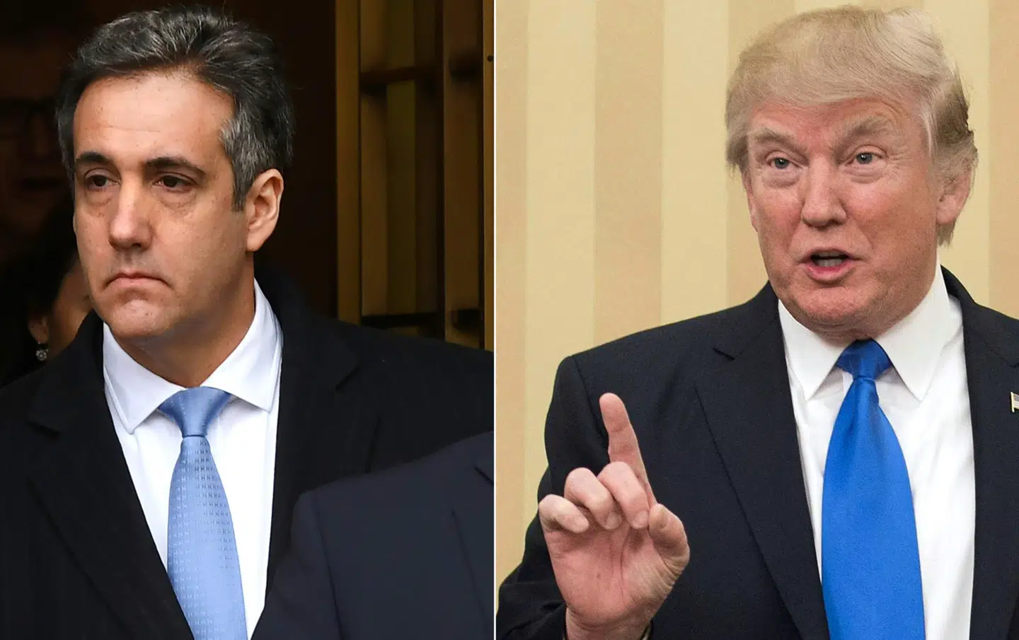 Nyhedshjemmesiden Buzzfeed citerede fredag anonyme kilder for, at Trump skulle have instrueret sin tidligere advokat Michael Cohen (til venstre) i at lyve over for Kongressen. De afvises af den særlige anklager Robert Mueller. Timothy A. Clary, Nicholas Kamm/Ritzau Scanpix