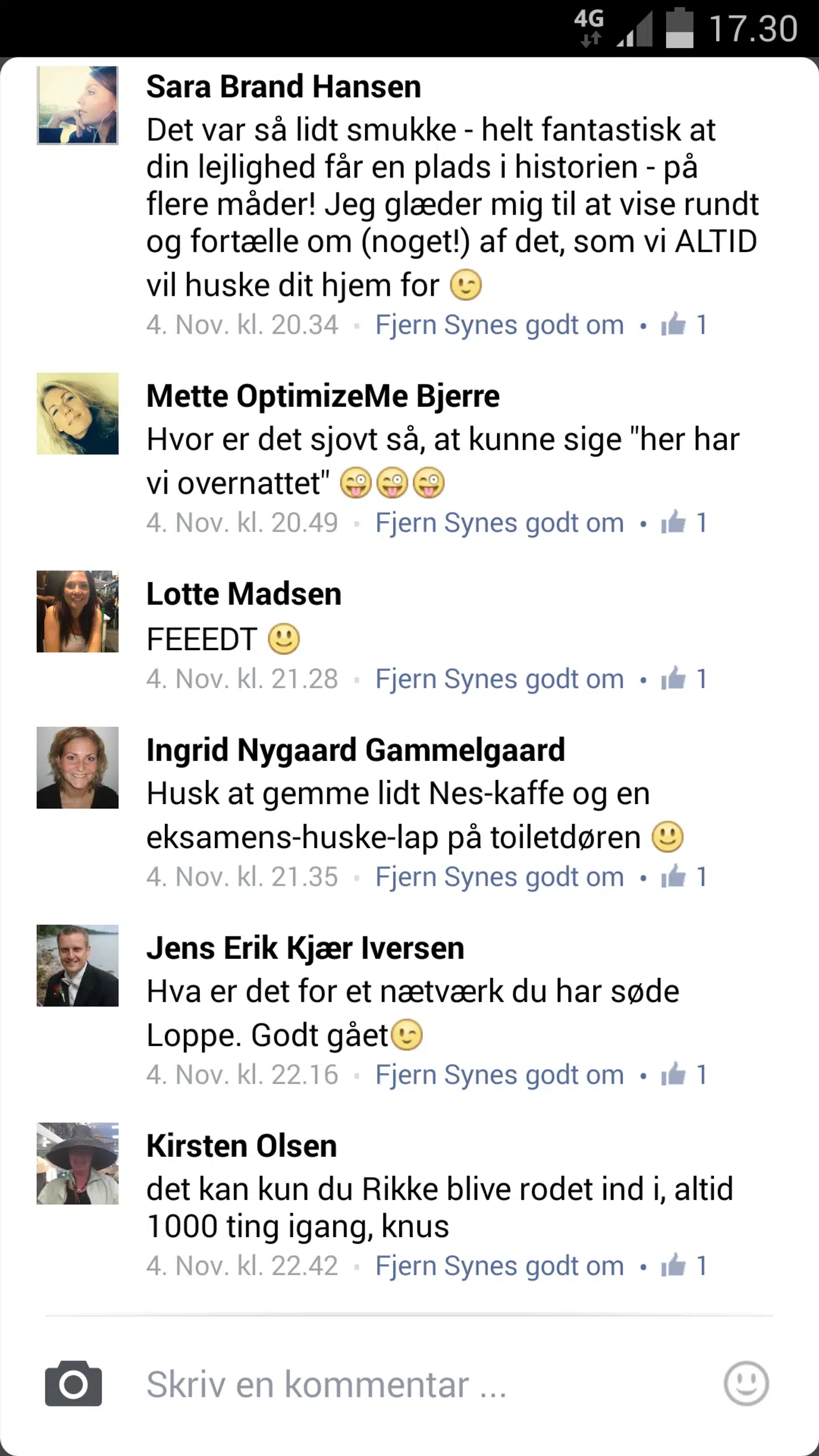 Et skærmbillede af Rikkes beskedtråd, hvor hun diskuterer udstillingen med veninderne, hører i sig selv med i udstillingen, for danskernes liv er blevet digitalt.