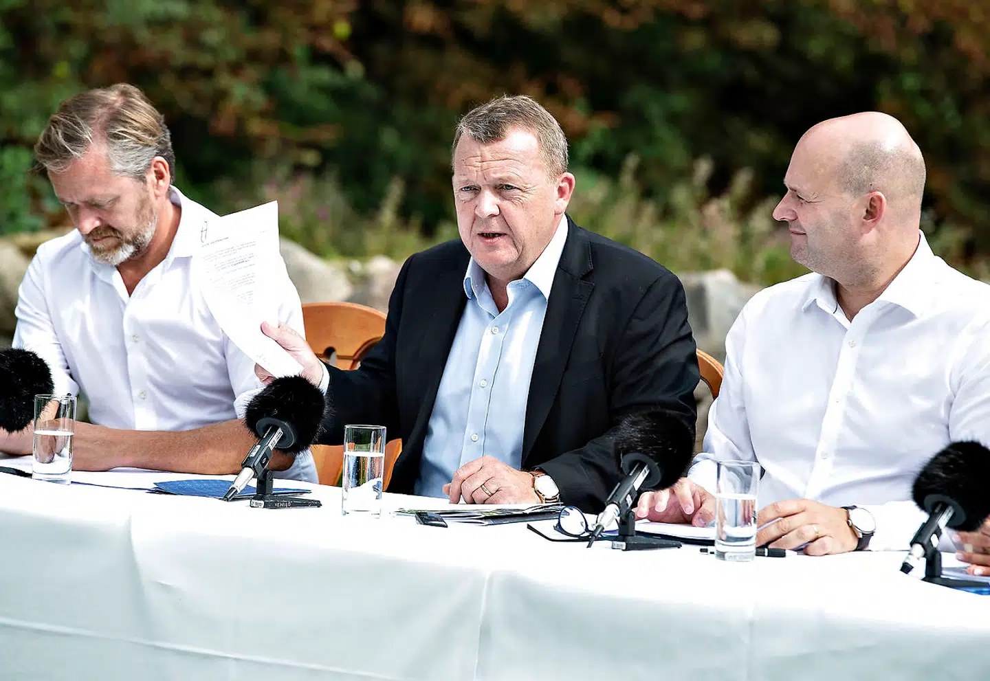 Statsminister Lars Løkke Rasmussen (V), udenrigsminister Anders Samuelsen (LA) og justitsminister Søren Pape Poulsen (K) fotograferet sammen. De tre har ikke nået de reformmål, som de satte sig for, da de sammen skrev et regeringsgrundlag.