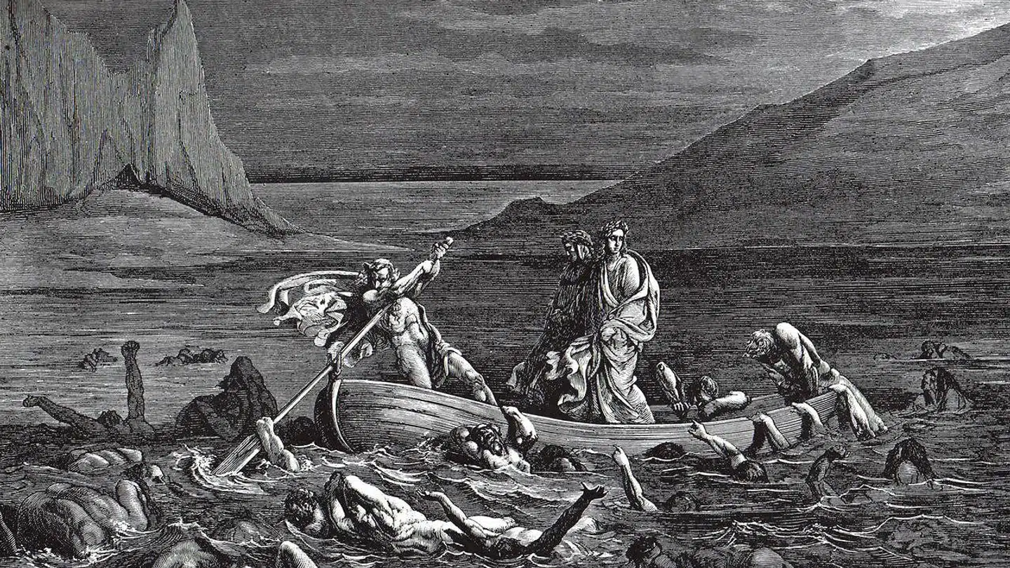 Dante og Virgil krydser floden Styx. Illustration af Gustave Doré (1832-1883)