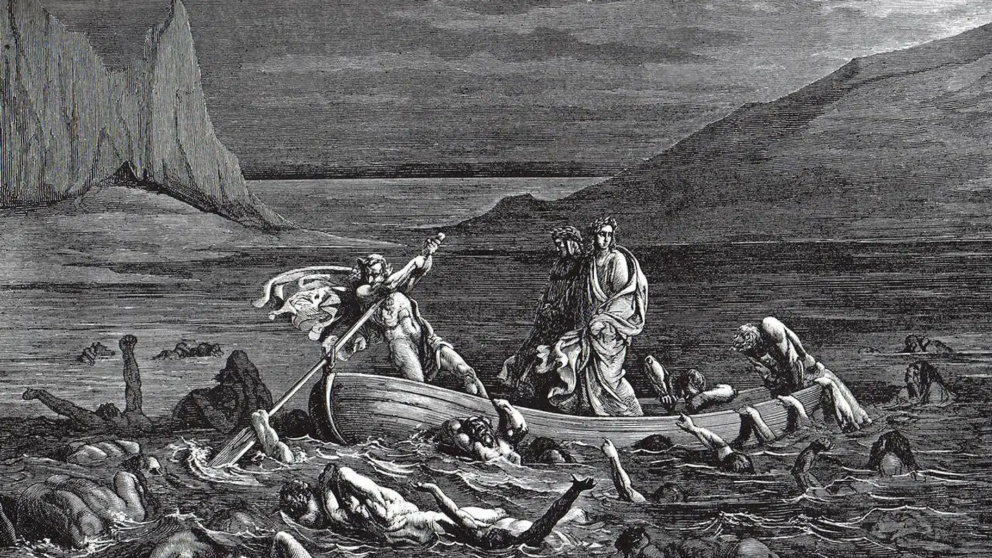 Dante og Virgil krydser floden Styx. Illustration af Gustave Doré (1832-1883)