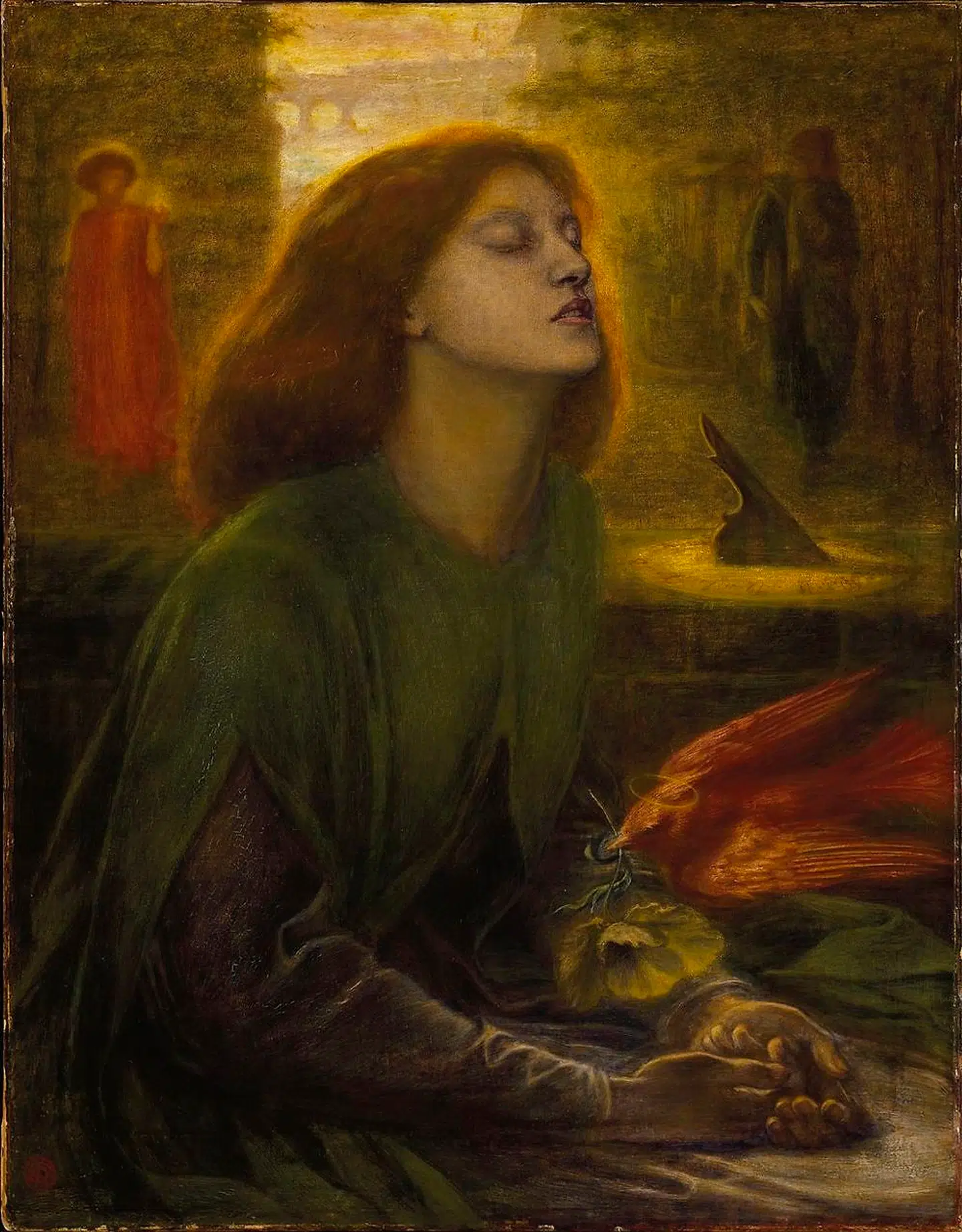 Dantes evigt elskede, Beatrice, malet af Dante Gabriel Rossetti, ca 1864-70.