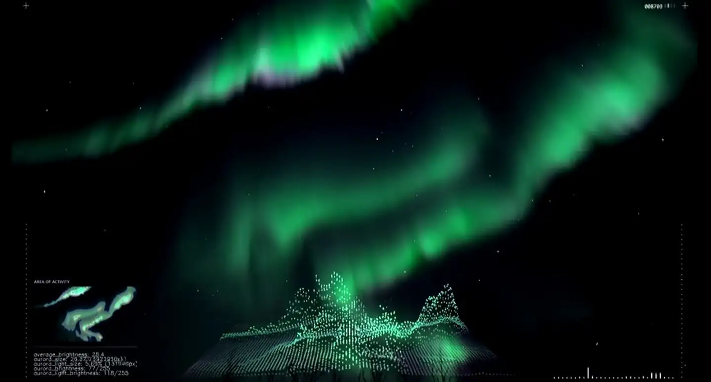 I de berømte omgivelser fra den årlige nytårskoncert i Musikverein i Wien blev et særligt symfonisk værk, »Sound of Light«, 28. november uropført. Optagelser af nordlyset var blevet analyseret af kunstig intelligens i Huaweis toptelefon, Mate 20 Pro, og komponist Mark Sayfritz satte derefter musik til de enkelte dele af nordlysets bølgen, form, fart, kontrast og farver, som den kunstige intelligens derefter kombinerede til musikstykket. Foto fra opførelsen: Huawei