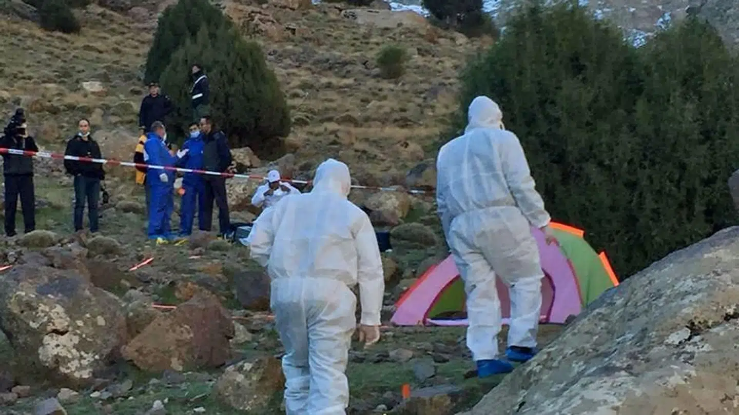 Et stillbillede af gerningsstedet fra en nyhedsudsendelse på den marokkanske nyhedskanal Kanal 2M fra 18. december 2018.