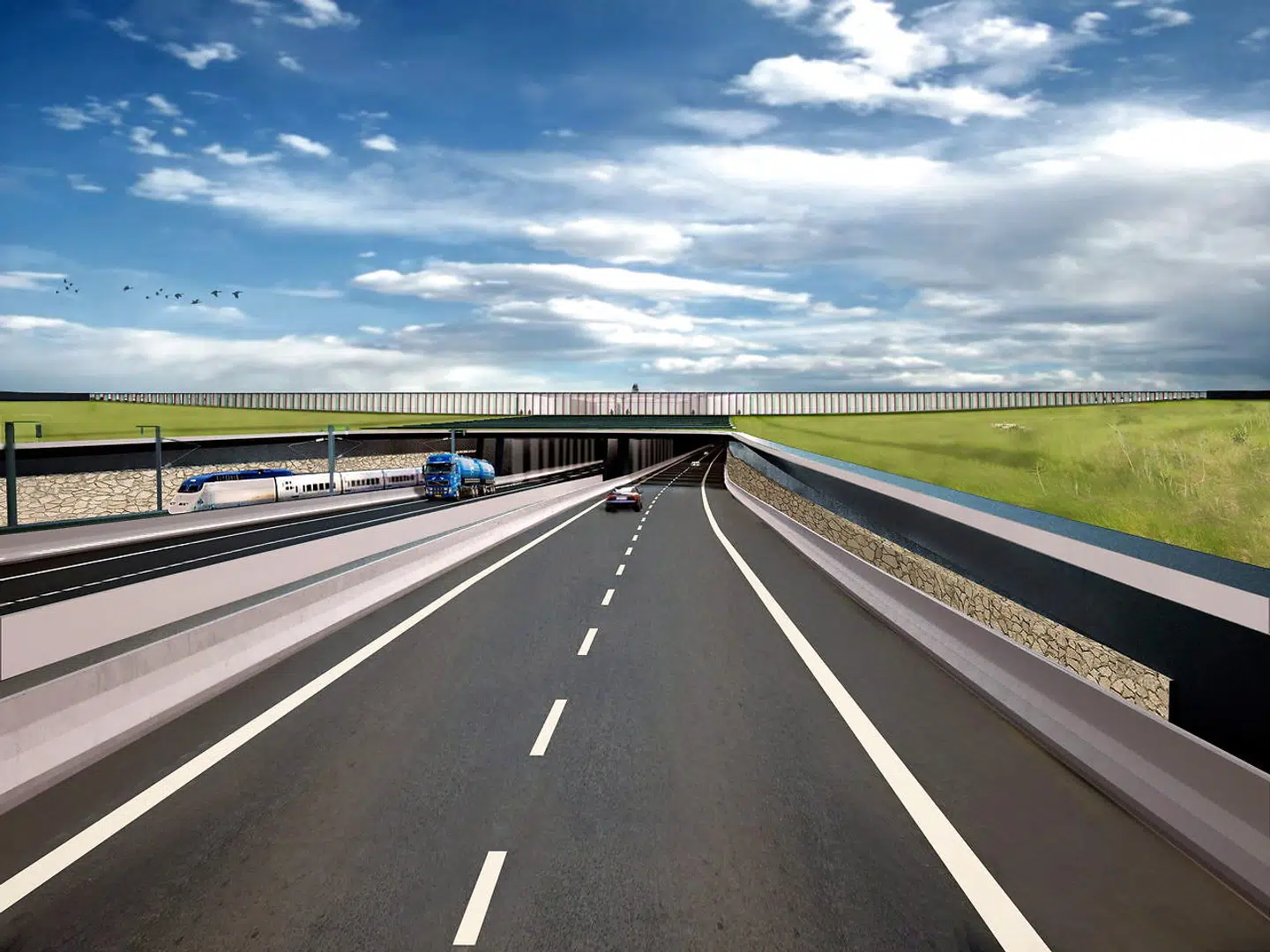 Femern-forbindelsen har lidt et tilbageslag, efter at en kendelse ved EU-Domstolen gik imod byggeriets finansiering. Her ses et computergenereret billede, der viser det sandsynlige design af den tunnel, der efter planen skal bygges mellem den tyske ø Femern og den danske ø Lolland.