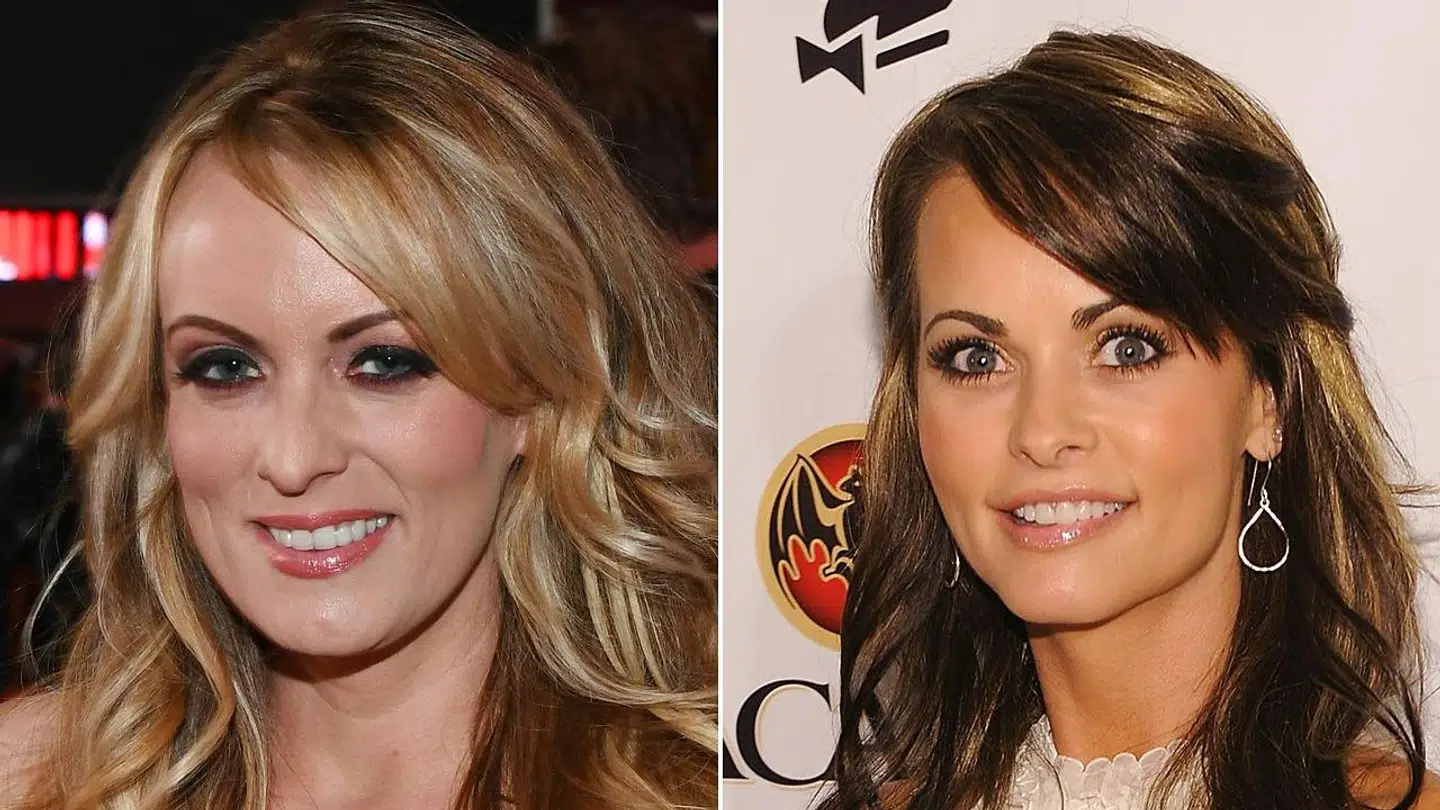 Pornostjernen Stormy Daniels og Playboy-modellen Karen McDougal er i centrum for sagen, hvor Trumps tidligere advokat, Michael Cohen, nu er dømt for kampagnesvindel ved at betale de to kvinder tys-tys-penge. ETHAN MILLER, DIMITRIOS KAMBOURIS / GETTY IMAGES NORTH AMERICA / AFP