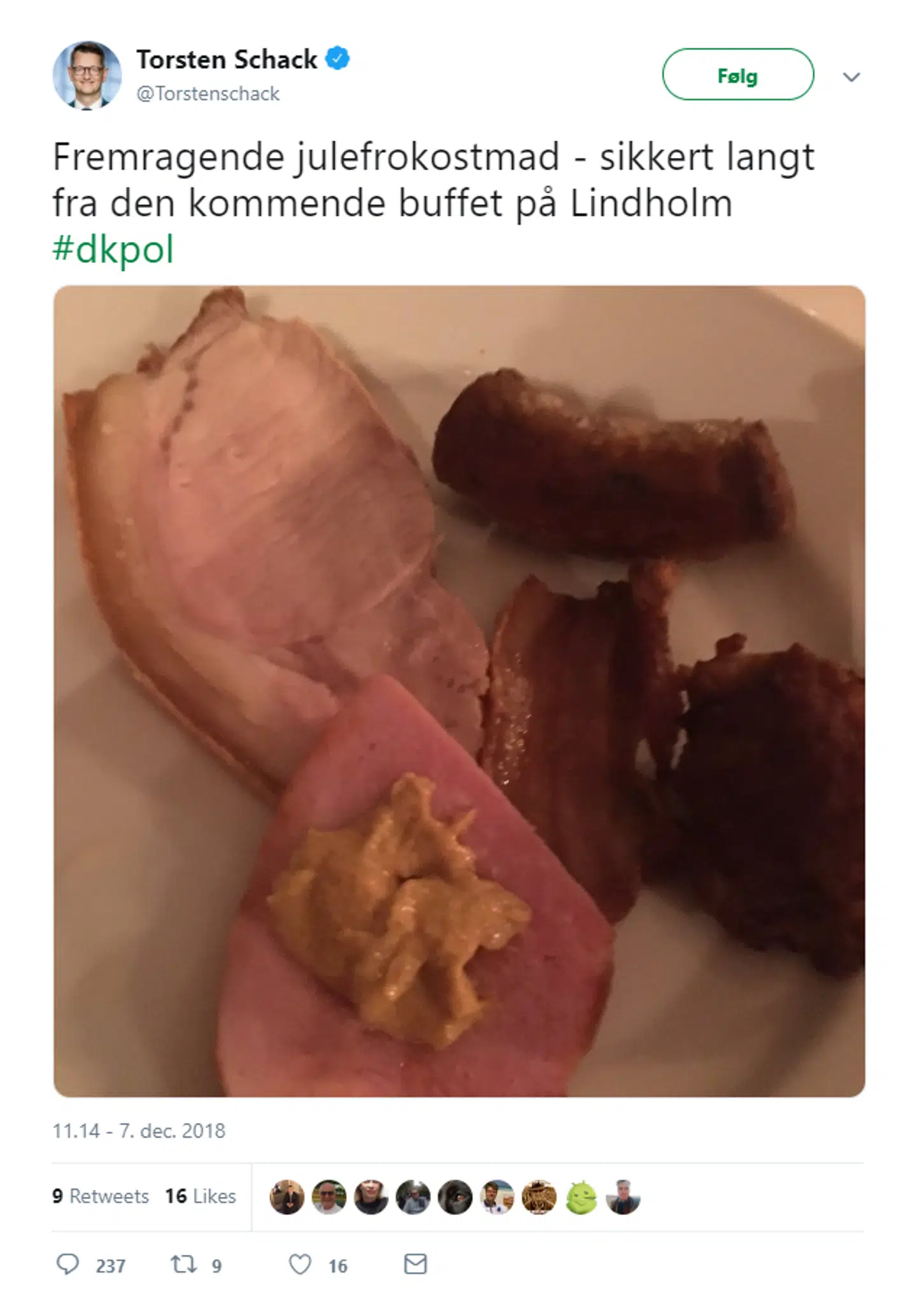 Torsten Schacks oprindelige tweet fra fredag aften er nu slettet fra hans Twitter-profil.