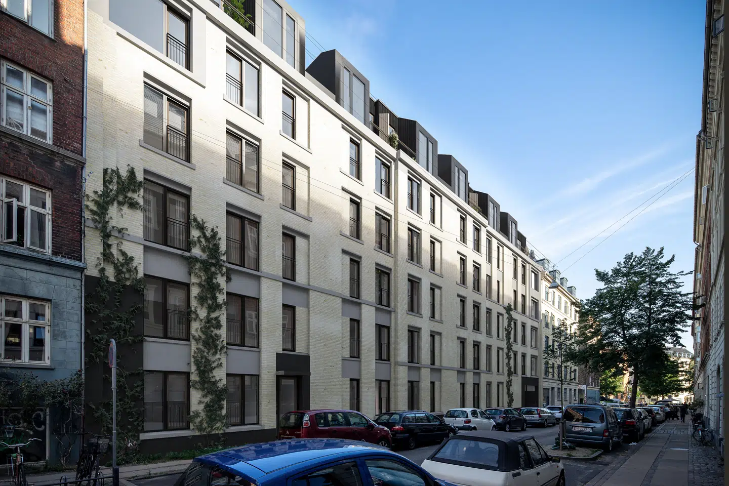 Mod Sundevedsgade er der valgt gule tegl, som har samme farve som de øvrige kareer. foreløbig 3D visualisering (med forbehold for fejl og ændringer).