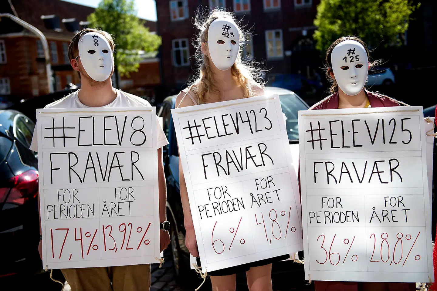 Københavnske gymnasieelever demonstrerer mod fraværspakken foran Undervisningsministeriet og undervisningsminister Merete Riisager kigger forbi, 8. maj 2018.