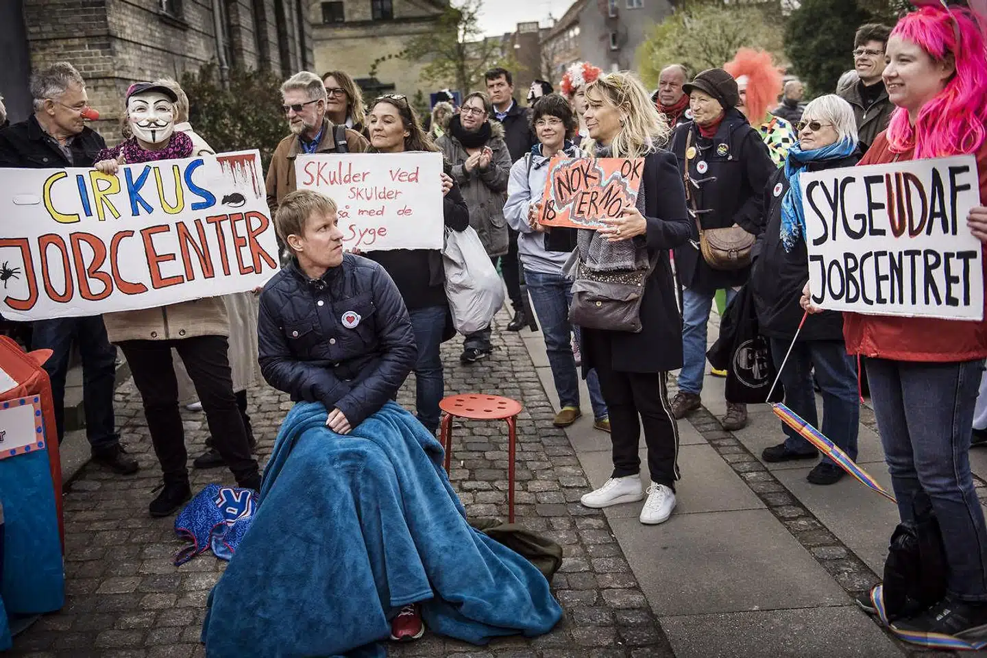 Demonstration ved Jobcenter Baldersgade på Nørrebro i København arrangeret af Næstehjælperne og Jobcentrets Ofre.