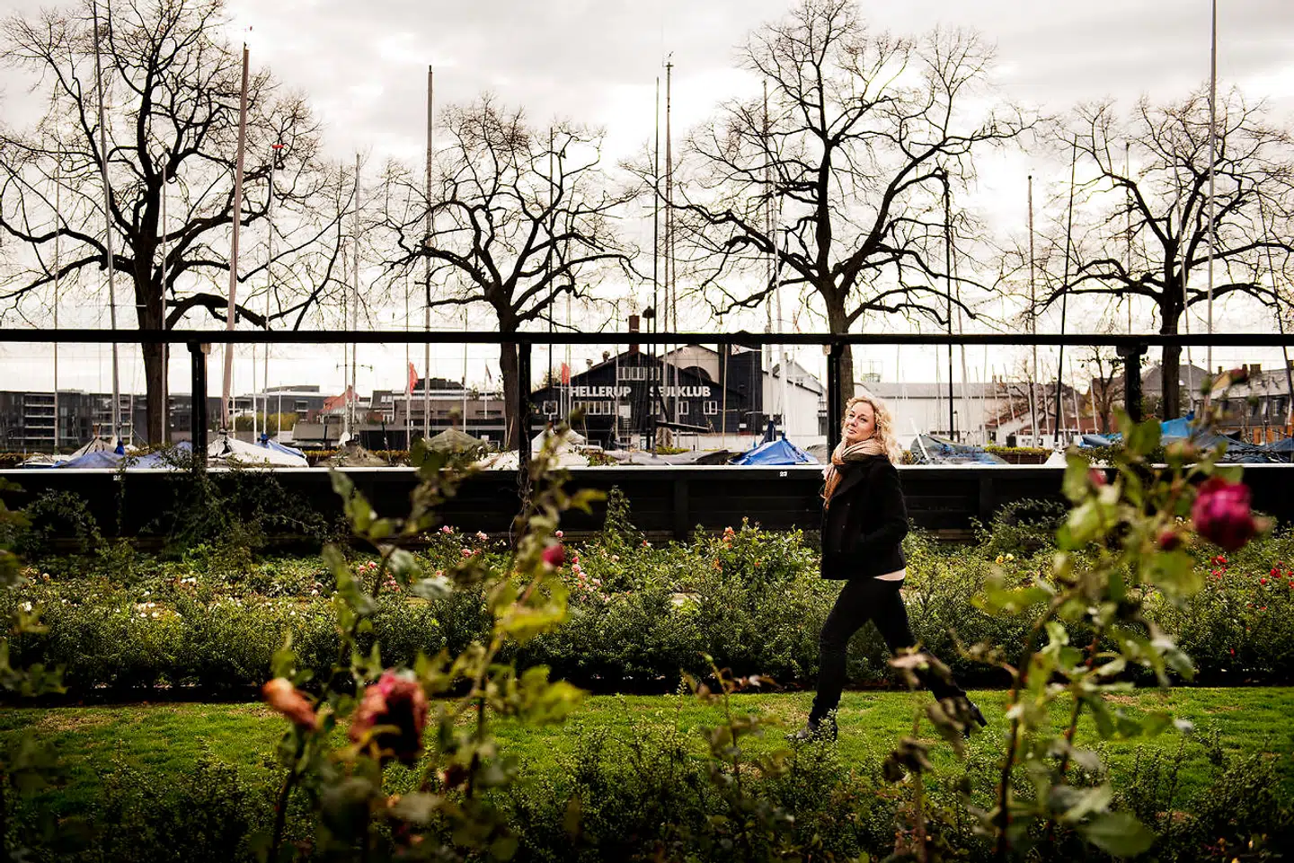 »Jeg har brugt Hambros Allé i Hellerup som en ikonisk ramme om mine bøger, men i virkeligheden skriver jeg om noget alment menneskeligt. Hvordan er vi, når vi bliver presset, når fundamentet forsvinder under os, når vi er alene med os selv, og hvad for nogle samtaler har vi i soveværelset, når ingen hører os? Jeg tror ikke, at det er anderledes på Hambros Allé end på Blåmejsevej i Svendstrup ved Aalborg, hvor jeg kommer fra. Vi mennesker er, som vi er,« siger Lotte Kaa Andersen, der her er fotograferet i Hellerup Havn.