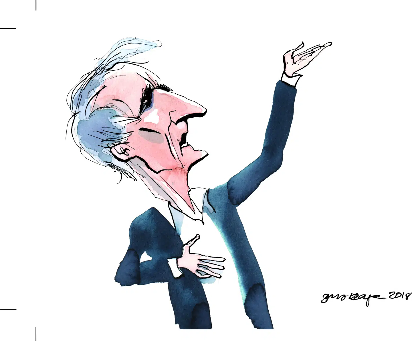 »Donald Trump er en gave til enhver sangskriver,« siger Bertel Haarder - her i Jens Hages streg, der pryder forsiden af »Bertels bedste«.