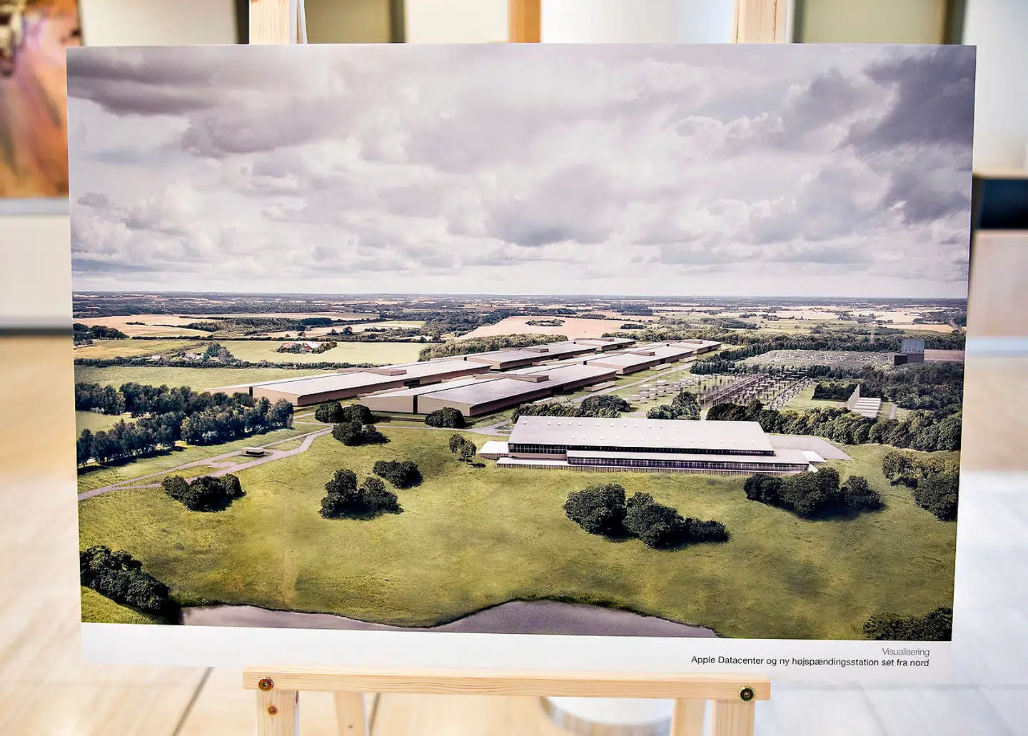 En model af Apples datacenter i Foulum ved Viborg. Centret skal tages i brug i 2020.