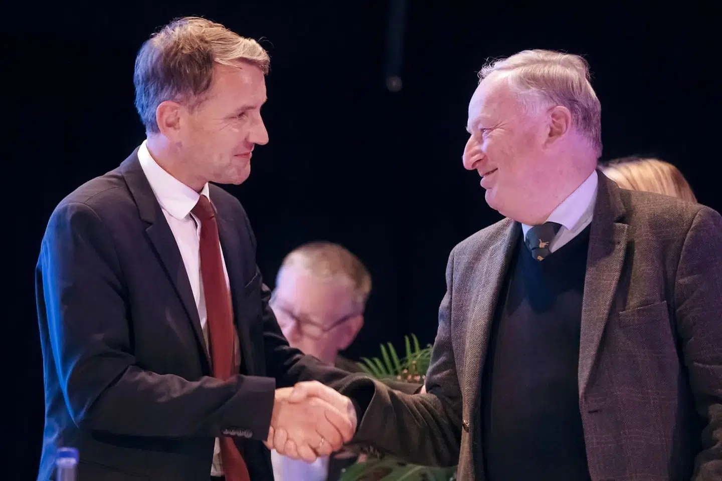 Lederen af AfD i Thüringen, Björn Höcke (til venstre), har betegnet Holocaust-monumentet som »en skændsel« for Tyskland. Hans formand, Alexander Gauland, klassificerede i juni nationalsocialismen og Adolf Hitler som en »fuglelort« i en ellers 1000-årig succesrig tysk historie.