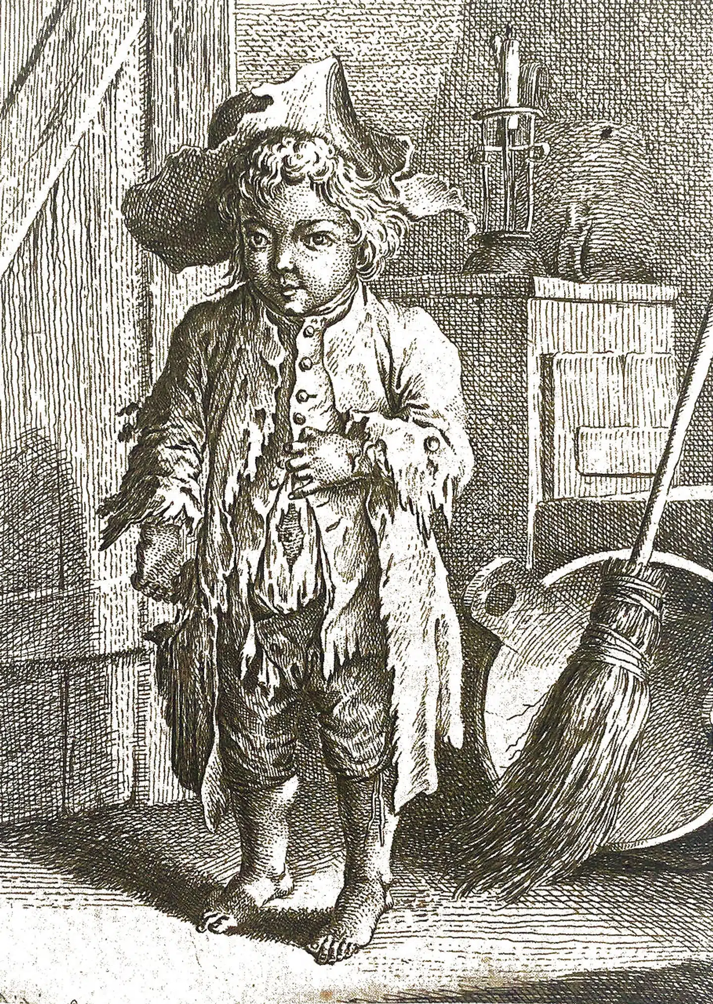 Fattig dreng. Stik fra 1803.