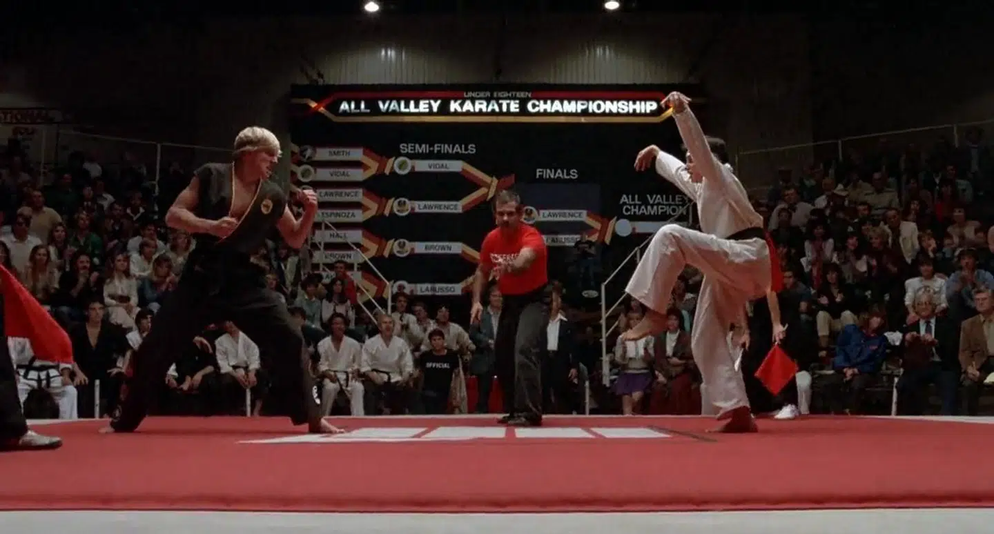 Kulminationen på »The Karate Kid«, hvor en skadet Daniel – spillet af Ralph Macchio – overvinder alle odds og sin nemesis Johnny.
