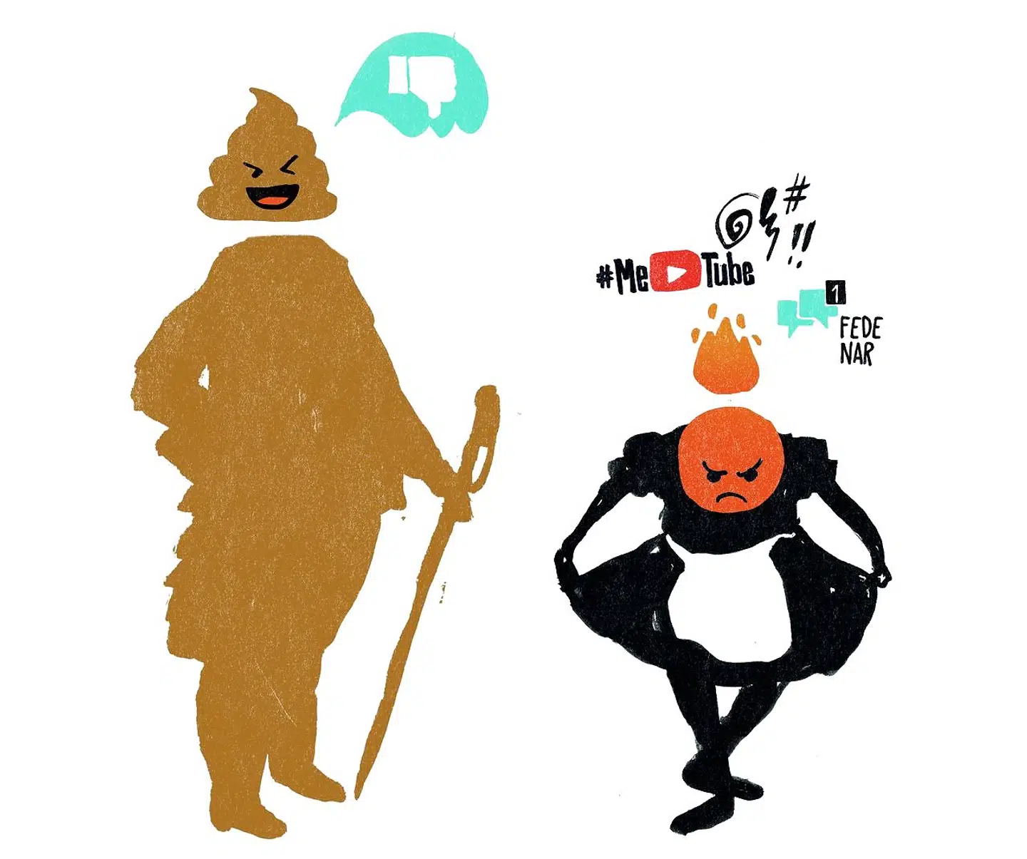 Vi har svært ved at finde ud af, hvordan vi skal tale til hinanden på de sociale medier. Tegning: Rasmus Meisler