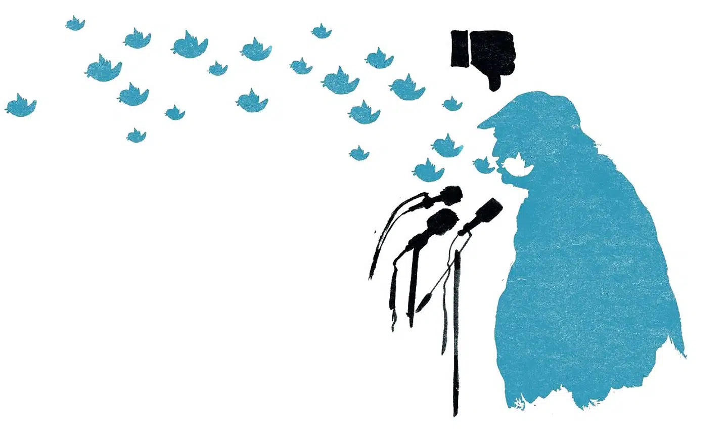 De sociale medier har forandret den politiske virkelighed i amerikansk politik. Tegning: Rasmus Meisler