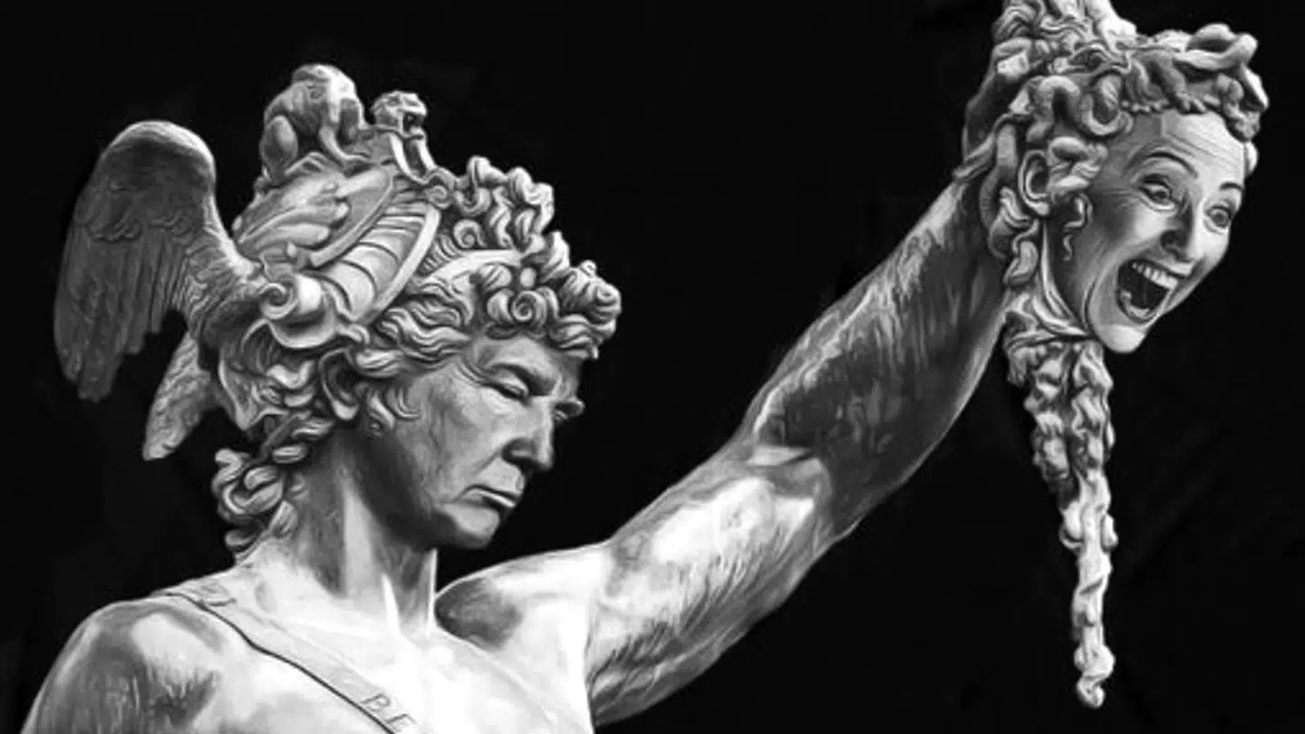 Cellinis berømte bronzestatue af Perseus med Medusas afhuggede hovede er blevet benyttet af Trump-tilhængere til at fremstille Trump som Perseus og Clinton som Medusa. Velbekomme.