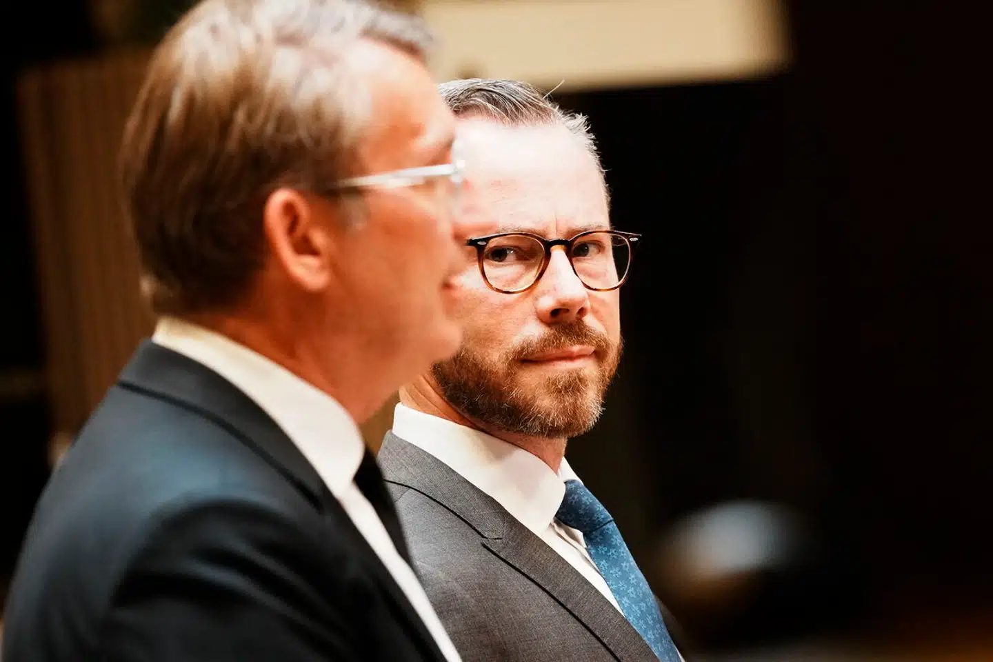 Pressemøde om regeringsrokade med Jakob Ellemann-Jensen og Troels Lund Poulsen i Forsvarsministeriet tirsdag den 22. august 2023. Vicestatsminister og forsvarsminister Jakob Ellemann-Jensen udnævnes senere i dag til økonomiminister. Han fortsætter som vicestatsminister. Samtidig vil økonomiminister Troels Lund Poulsen blive udnævnt til forsvarsminister.