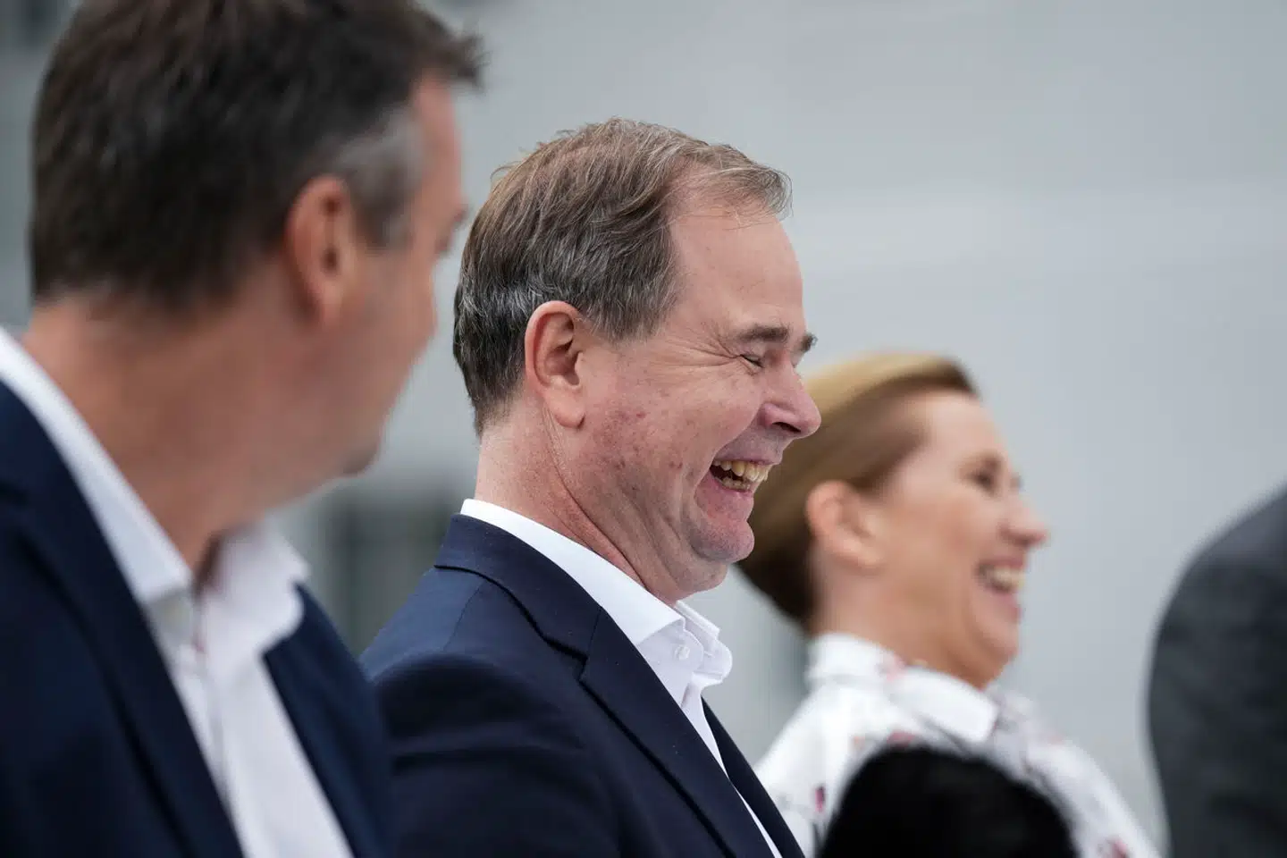 Socialdemokratiet holder pressemøde i forbindelse med deres sommergruppemøde i Horsens onsdag den 16. august 2023 I panelt stod fra venstre gruppeformand Leif Lahn Jensen, finansminister Nicolai Wammen, statsminister Mette Frederiksen, Børne- og undervisningsminister Mattias Tesfaye og politisk ordfører Christian Rabjerg Madsen.