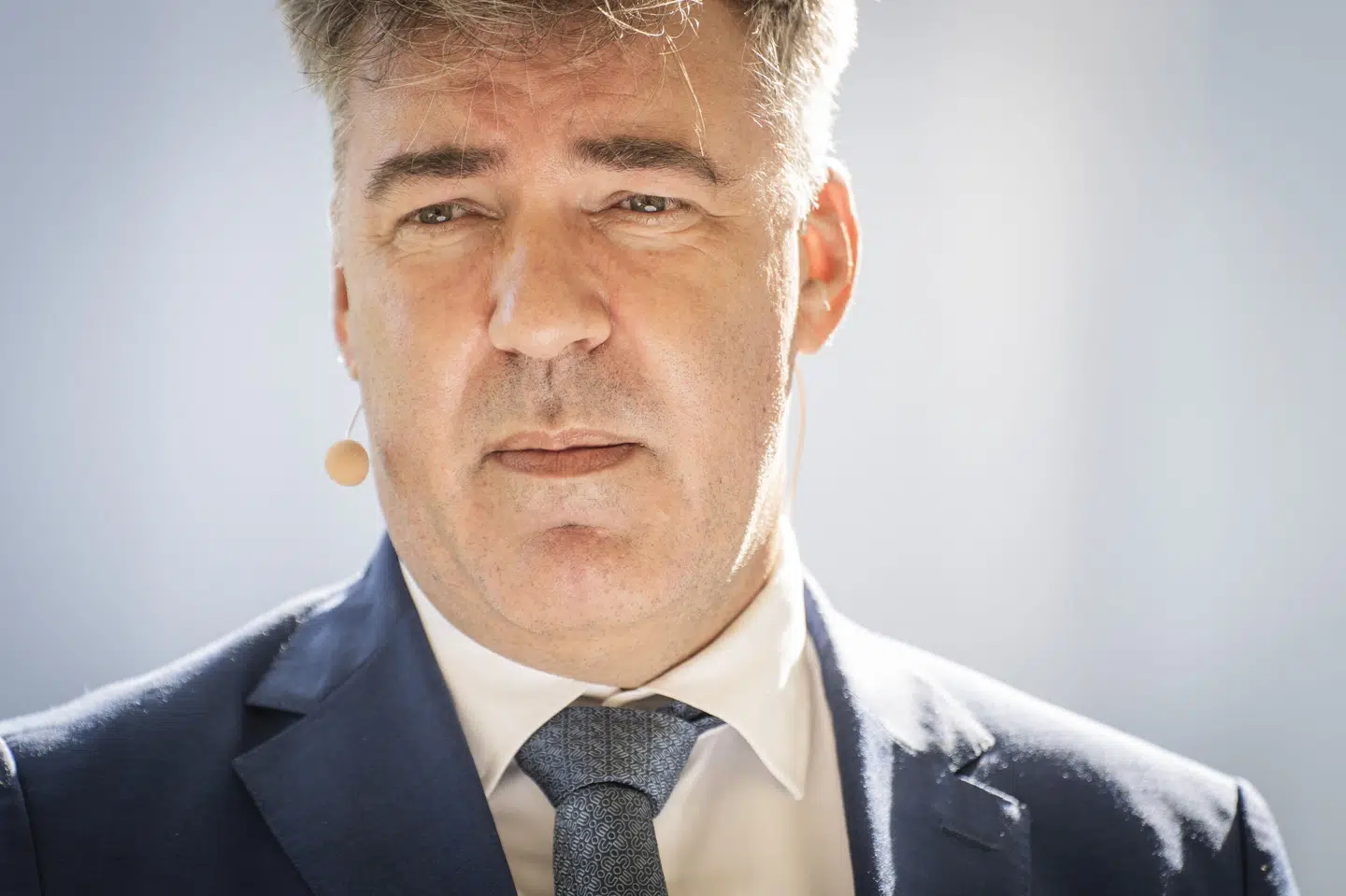 Klima-, energi- og forsyningsminister Lars Aagaard (M) til et pressemøde om CO2-fangst og lagring på Avedøreværket i Hvidovre, mandag den 21. august 2023.