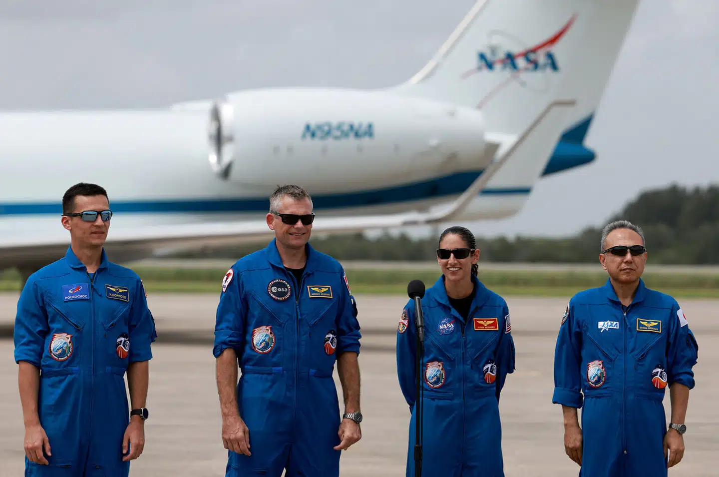 Andreas Mogensen med sit crew, Konstantin Borisov fra Rusland, NASA-astronaut Jasmin Moghbeli og Satoshi Furukawa fra Japan.