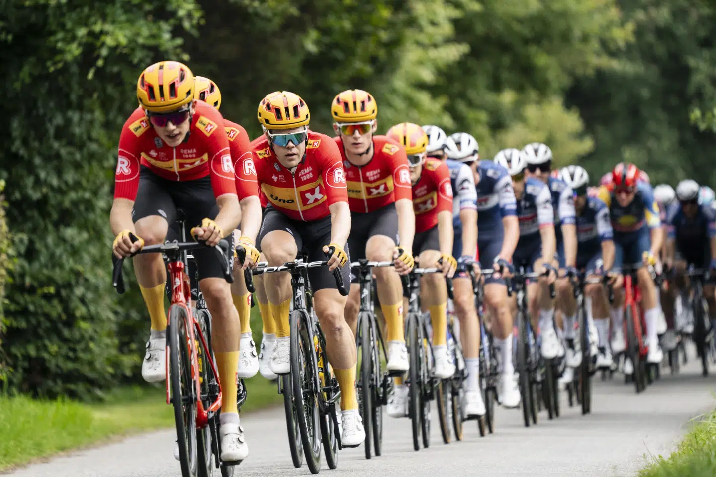 Uno-X Pro Cycling under anden etape i PostNord Danmark Rundt 2023 i det midtjyske med mål i Silkeborg, onsdag den 16. august 2023.