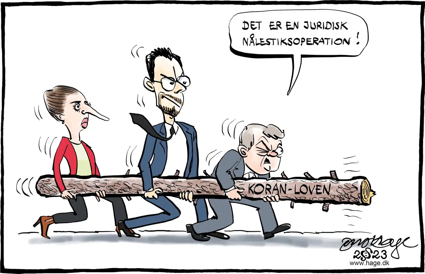 Det bliver ikke nemt for hverken politi eller domstole at hitte rede i regeringens nye lovforslag. Tegning: Jens Hage