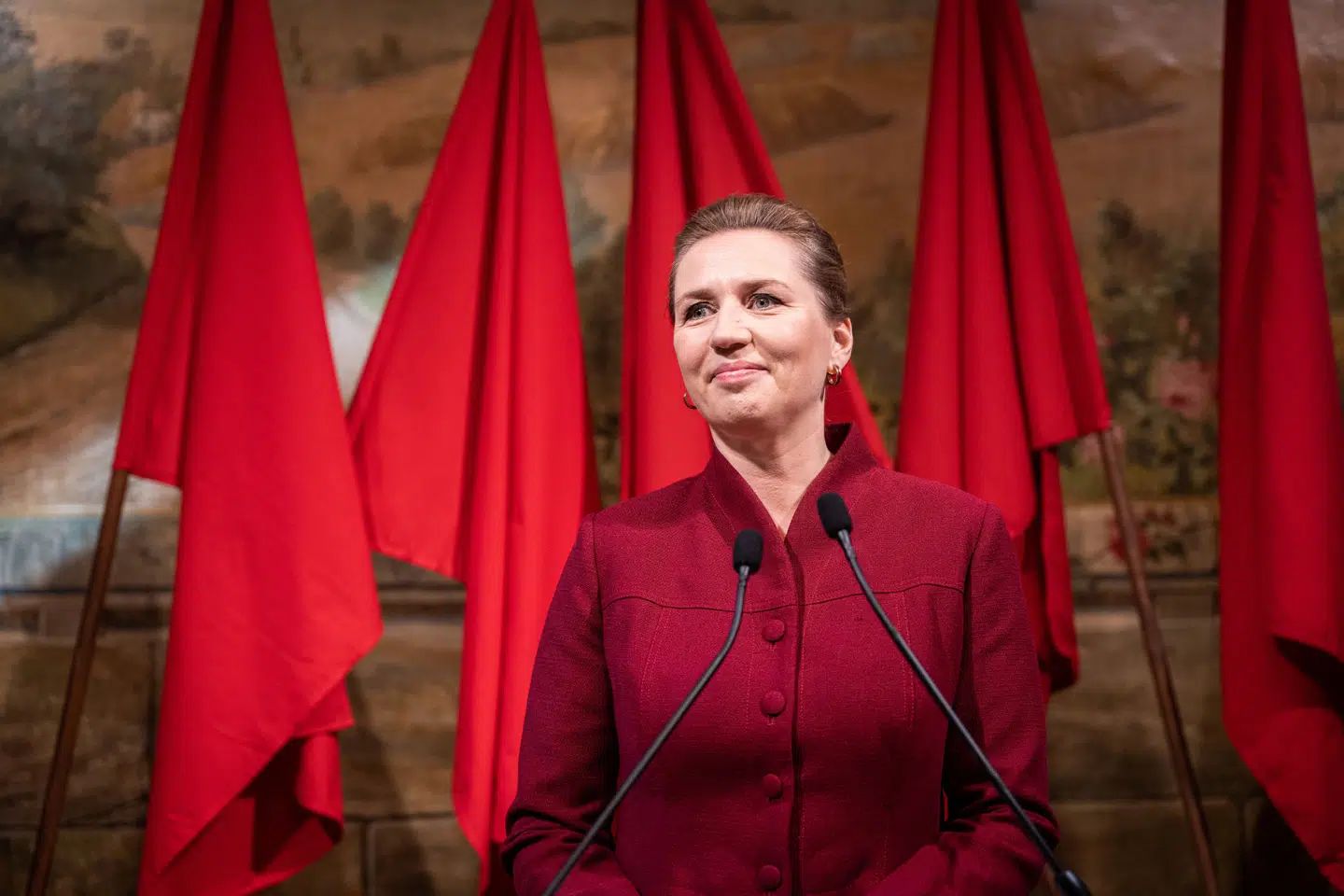 Mette Frederikson holder 1. maj-tale på Arbejdermuseet. Socialdemokratiet var ikke inviteret i Fælledparken. Foto: Emil Nicolai Helms, Scanpix.