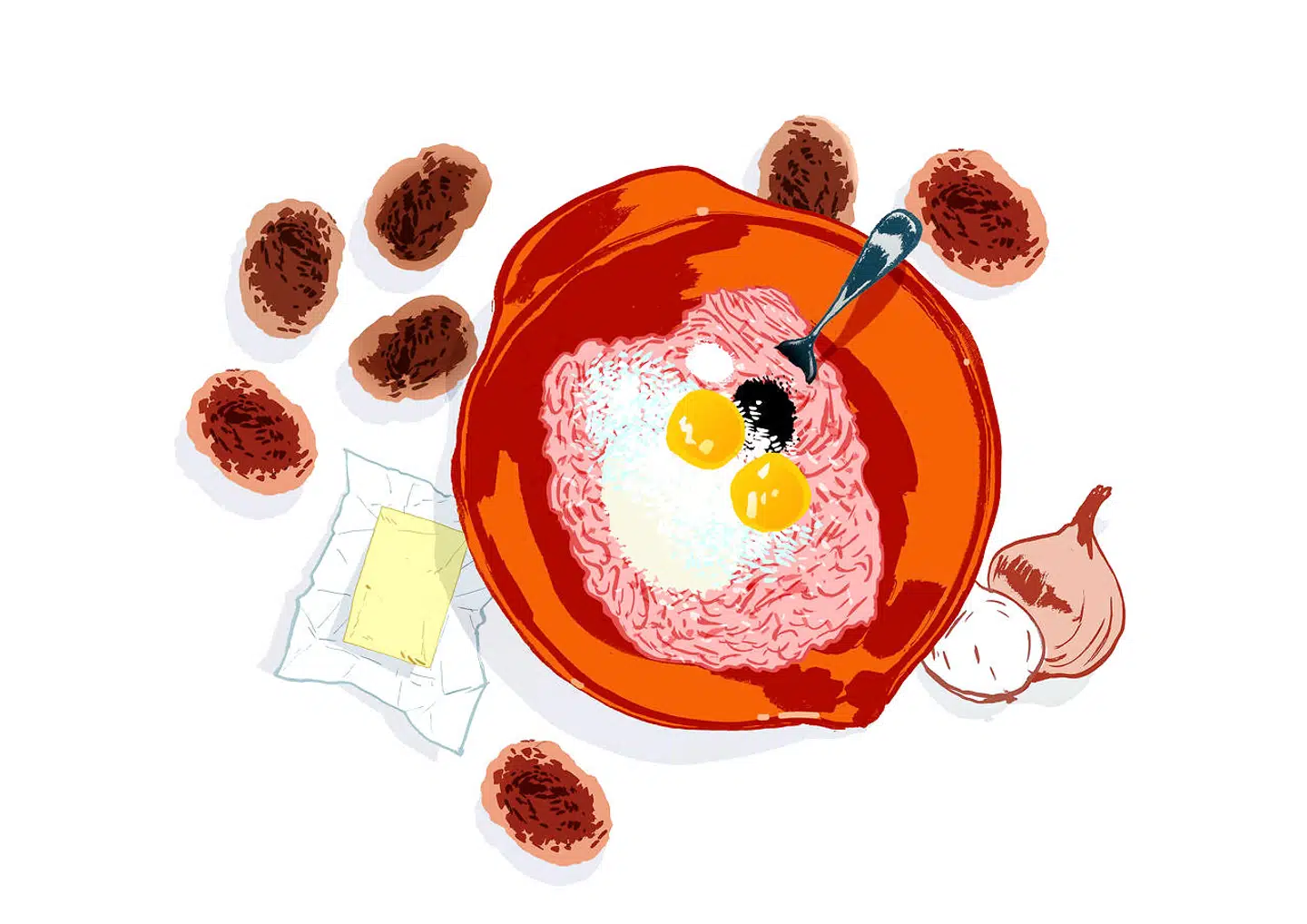 Ugens "Serveret" illustration. "Frikadeller" ved. Søren Villemoes