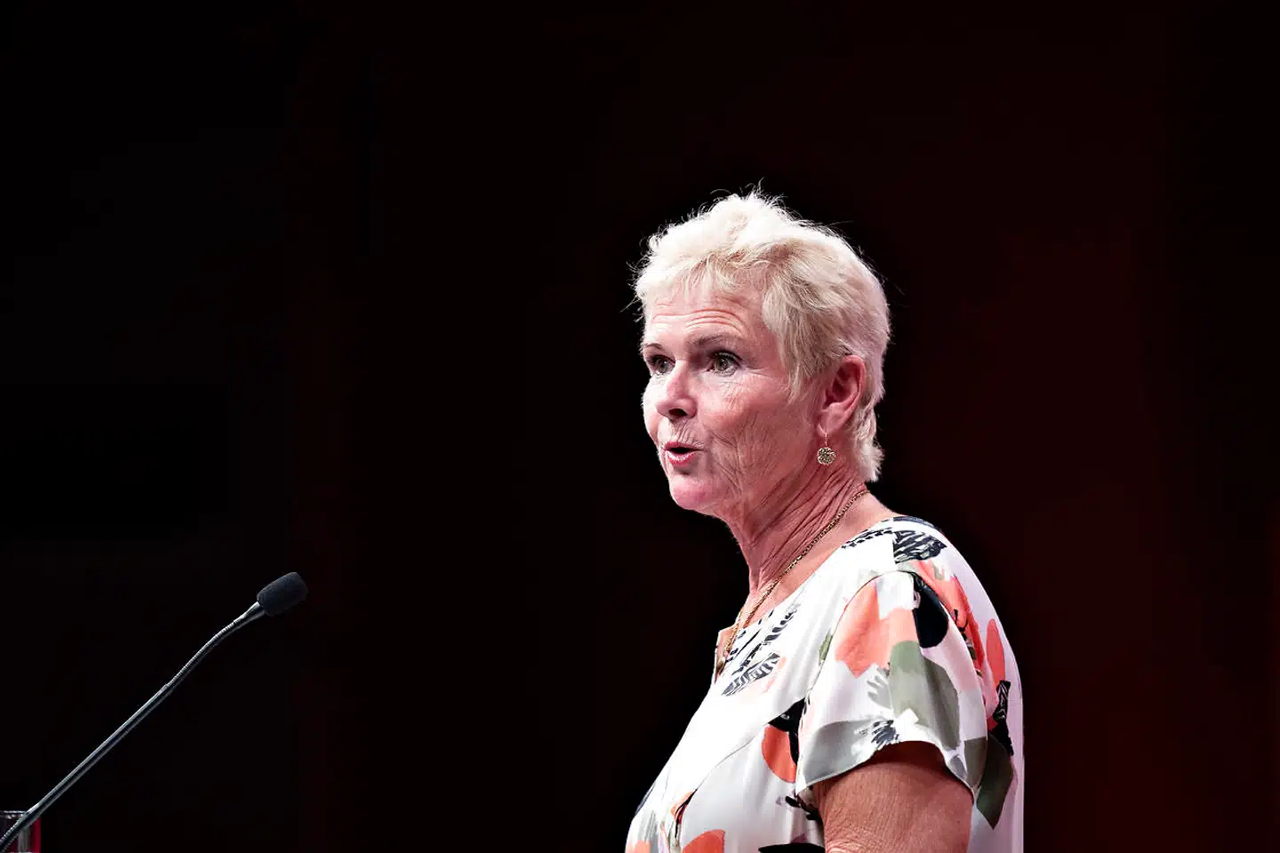 Lizette Risgaard, FH, på talerstolen ved Socialdemokratiets Kongres i Aalborg Kongres og Kulturcenter, den 18. september 2021. Arkivfoto: Henning Bagger, Scanpix