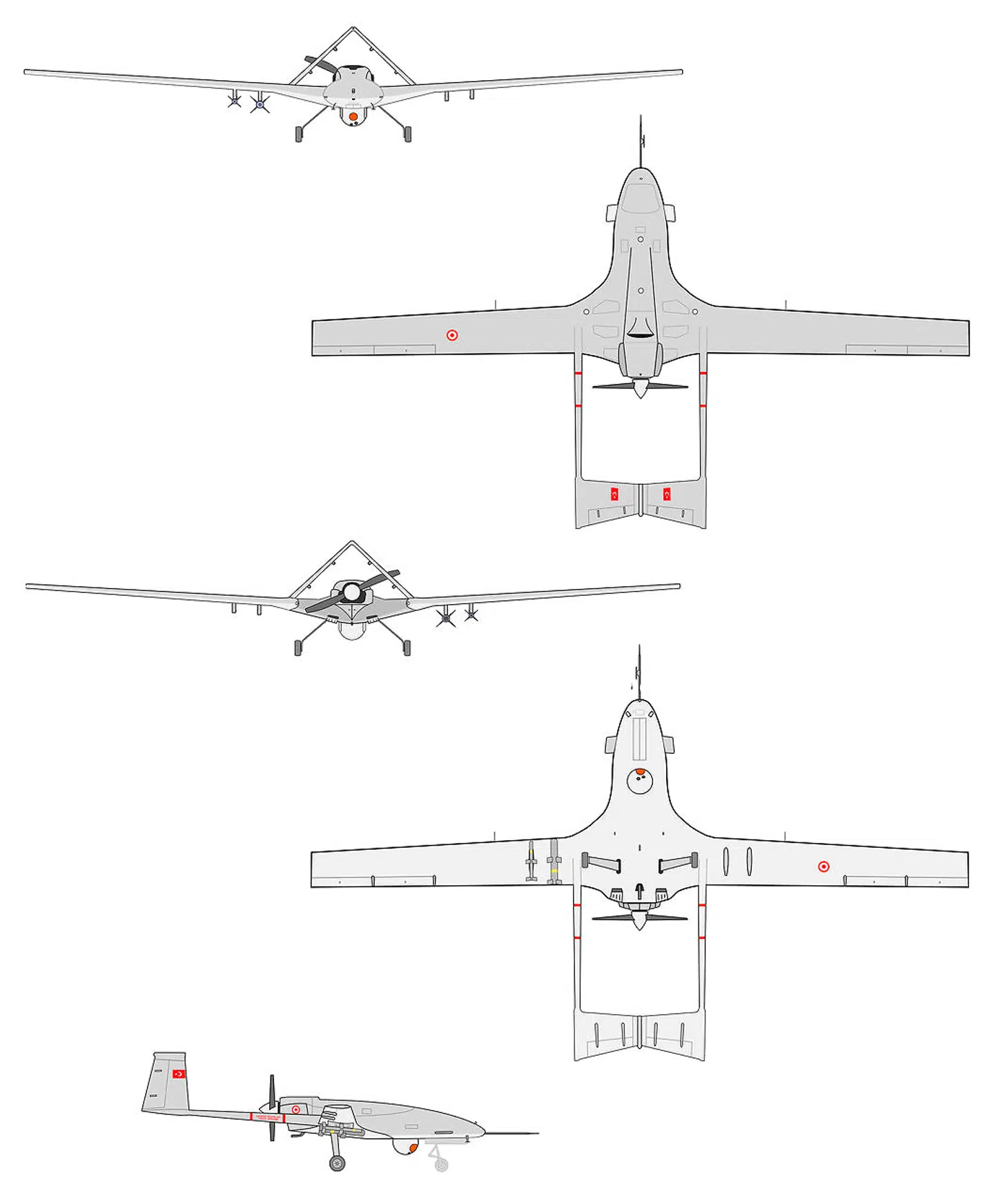 Tegning af den tyrkiske drone Bayraktar TB2.