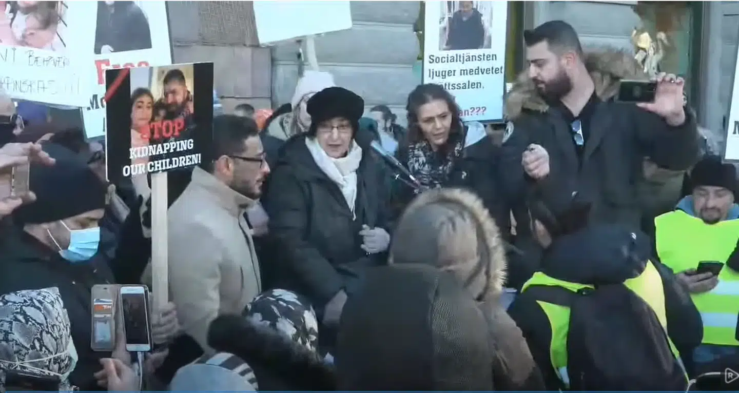 Demonstrationen foran Riksdagen i Stockholm. Screengrab fra livestream på Youtube fra kanalen Riks.