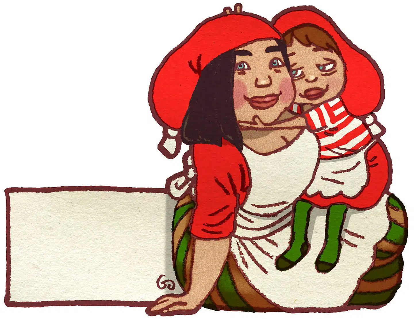 Linea Maja Ernst som kravlenisse. Illustration: Gitte Skov