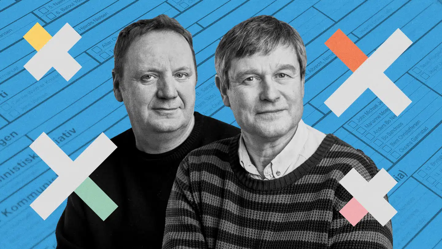 Hans Mortensen og Arne Hardis. Illustration af Mathias Hoeg
