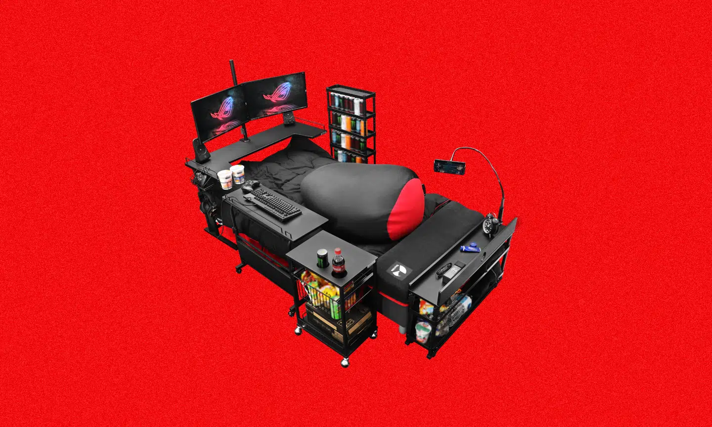 »Den ultimative gamerseng« fra den japanske møbelfabrikant Bauhütte gør det i princippet muligt at leve et helt liv på langs fordybet i det digitale univers. Foto: Bauhütte