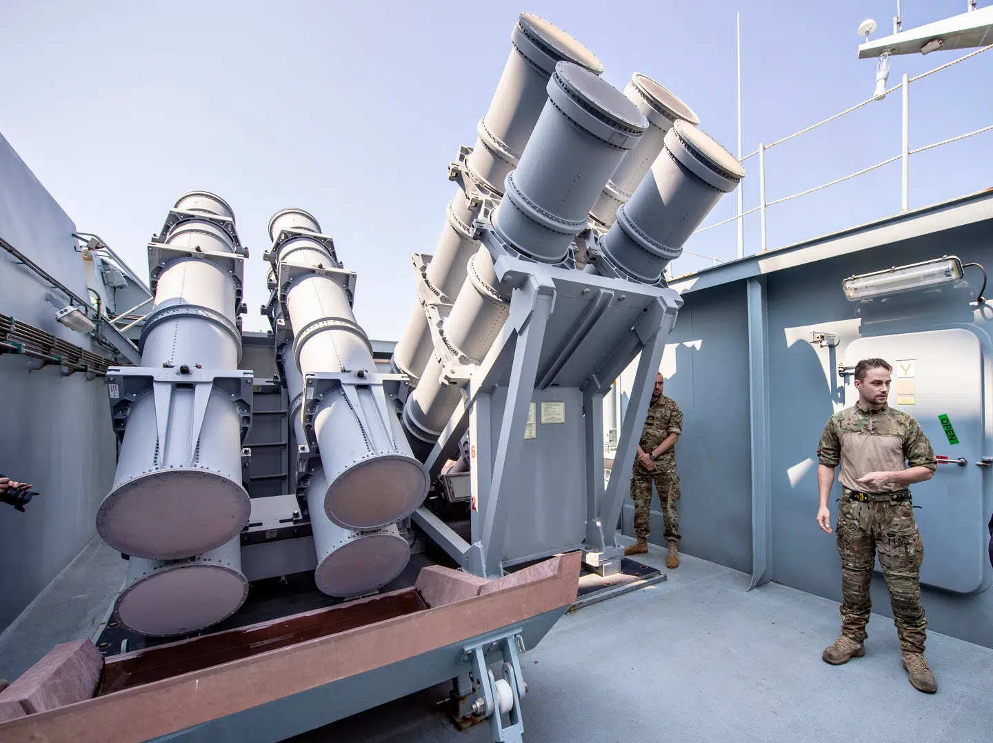 Missilbatteriet MK41 affyringssystemet med Harpoon-missiler på den danske fregat Niels Juel i Middelhavet , fredag 5. april 2019. Arkivfoto: Henning Bager, Scanpix