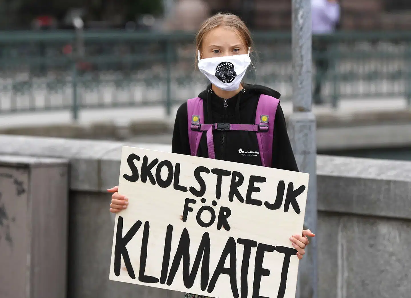Greta Thunberg til »skolestrejk för klimatet« d. 4 september. Foto: EPA/Fredrik Sandberg