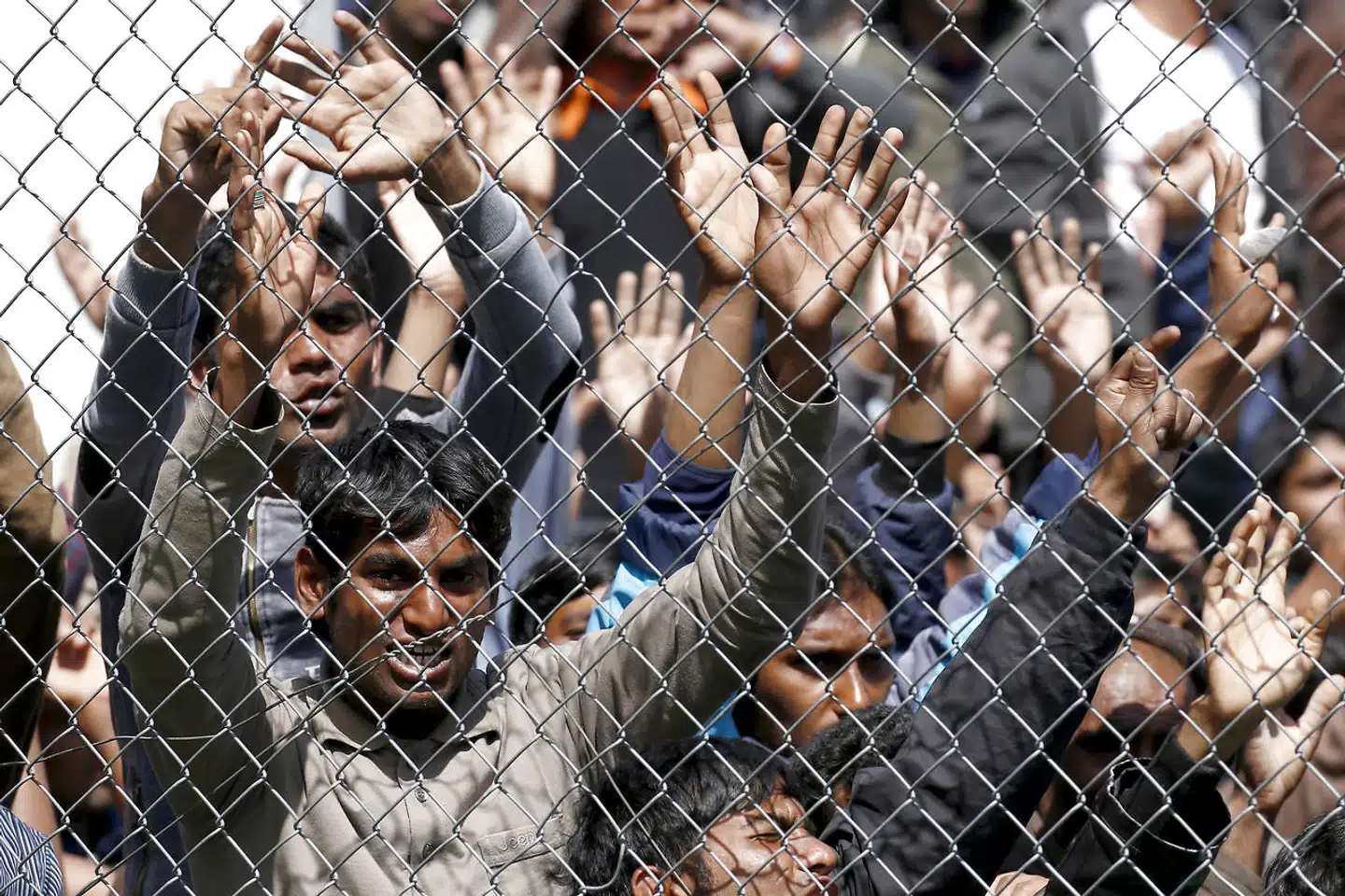 Flygtninge fra den nedbrændte Moria-lejr demonstrerer. GIORGOS MOUTAFIS/Scanpix